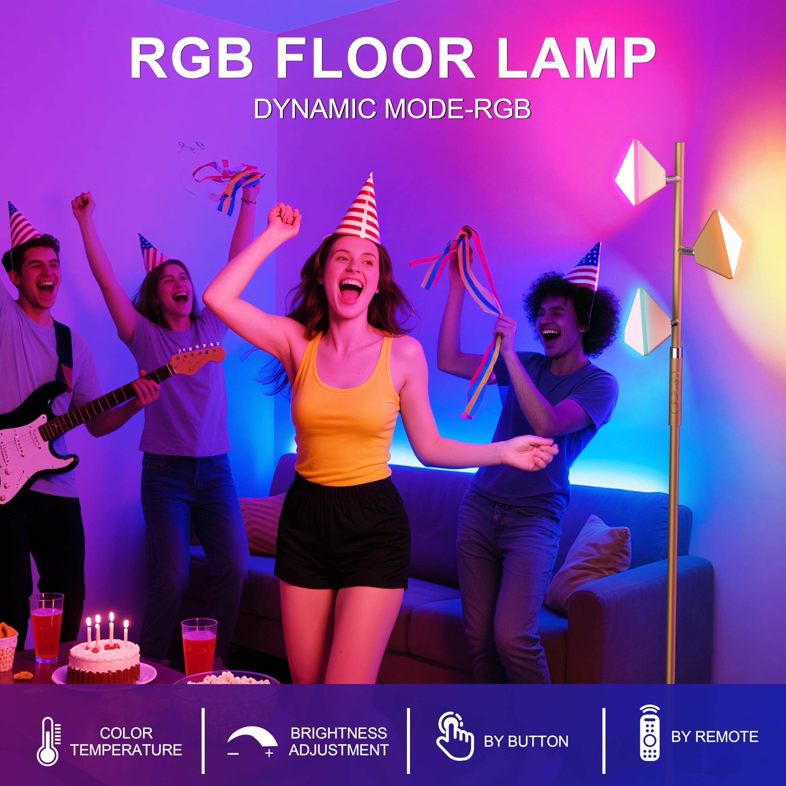 PARTPHONER RGB Tree Floor Lamp for Living Room, Stepless Dimmable Tall Standing Lamp with Remote, Touch Control and 3 Rotatable