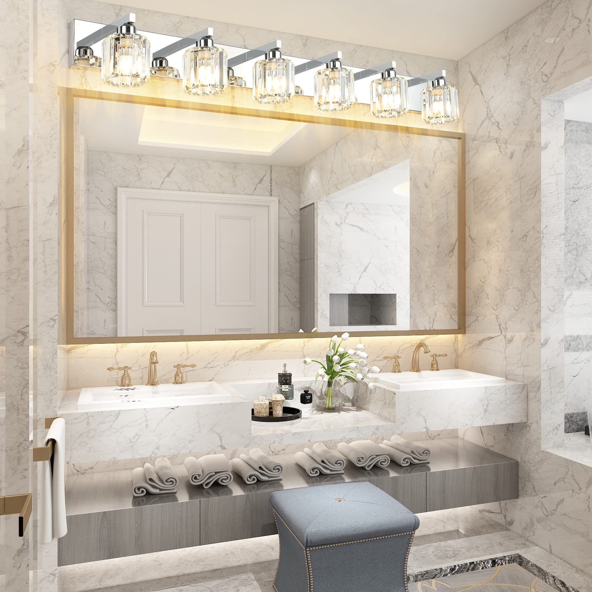 Aipsun Bathroom Vanity Light 6 Lights Chrome Aluminum 49 inch Model 8460
