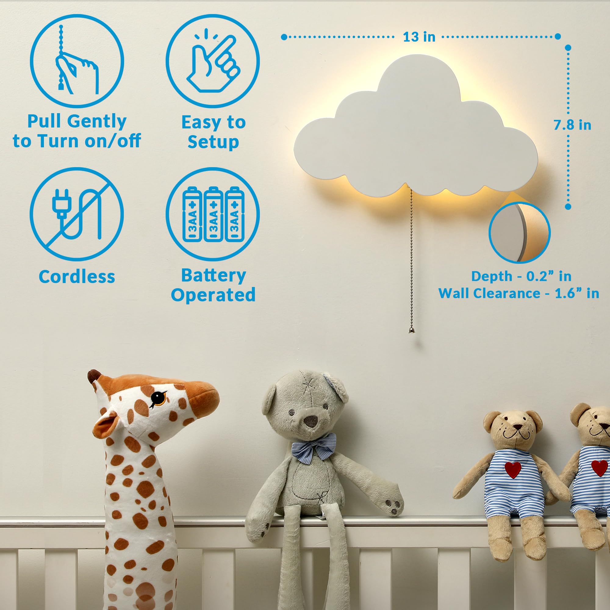 Cloud Light - Floating Cloud Wall Lamp For Nursery | Cute Floating Cloud Lamp For Kids Bedroom | Battery-Operated Hanging Cloud Night Lights | Cloud Lights For Bedroom | Cloud Lamp For Baby Nursery