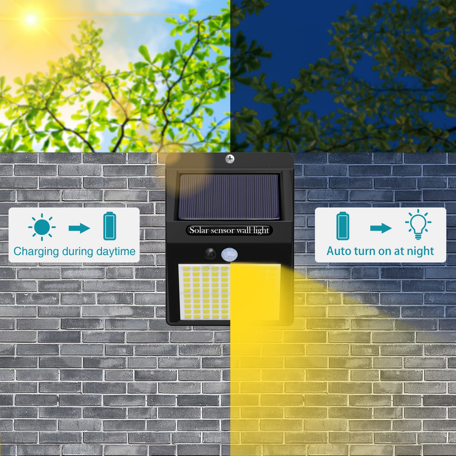 kolpop 6 Pack Solar Motion Lights, 100LED IP65 Waterproof, Warm White, Outdoor Security Wall Lights, Model WS05Y