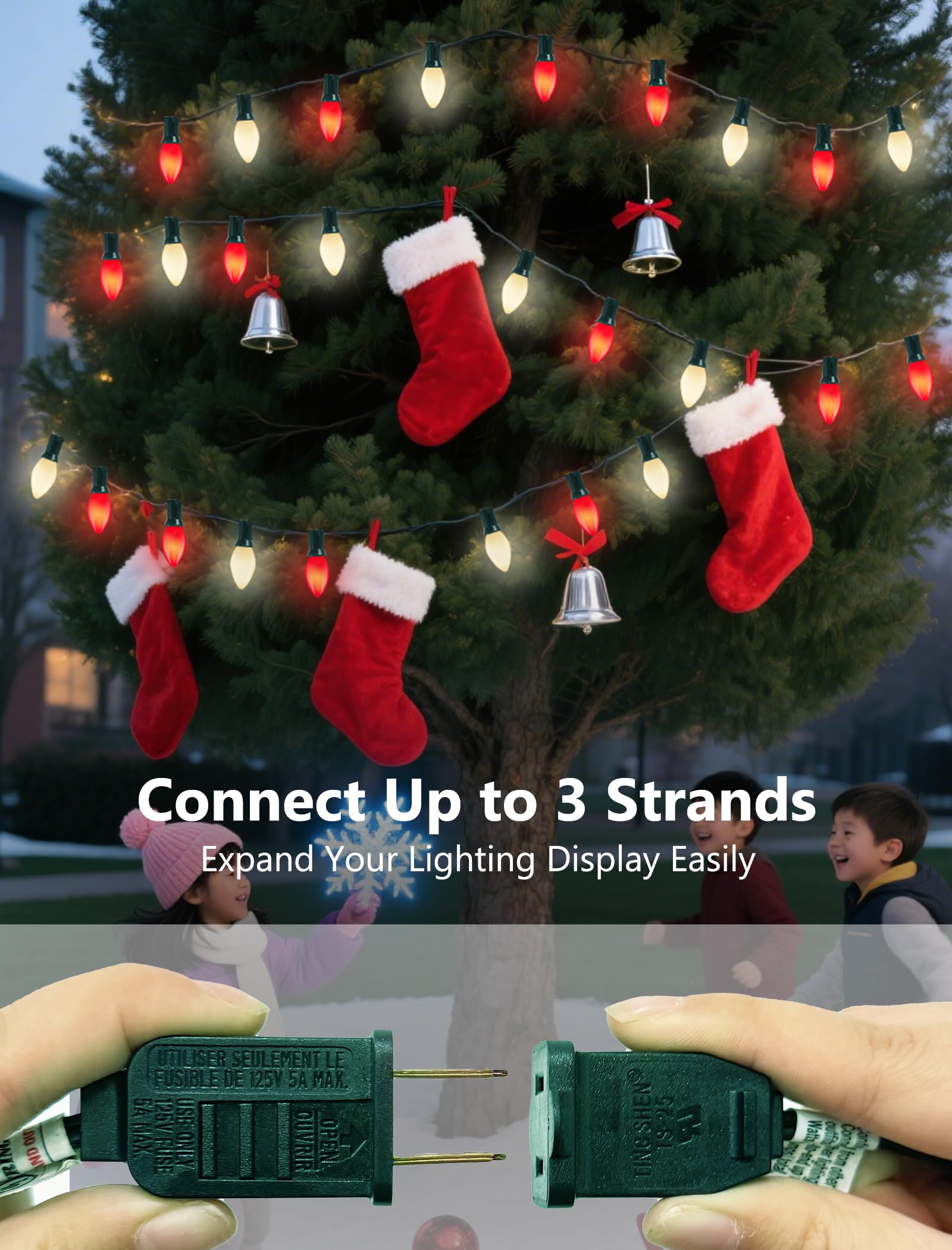 25Ft Multicolor Christmas Lights Outdoor  C7 Vintage String Lights With 27 Red White Baked Incandescent Bulbs  Hanging Patio Lights For Porch Roofline Christmas Tree Garden Pathway Indoor Decor