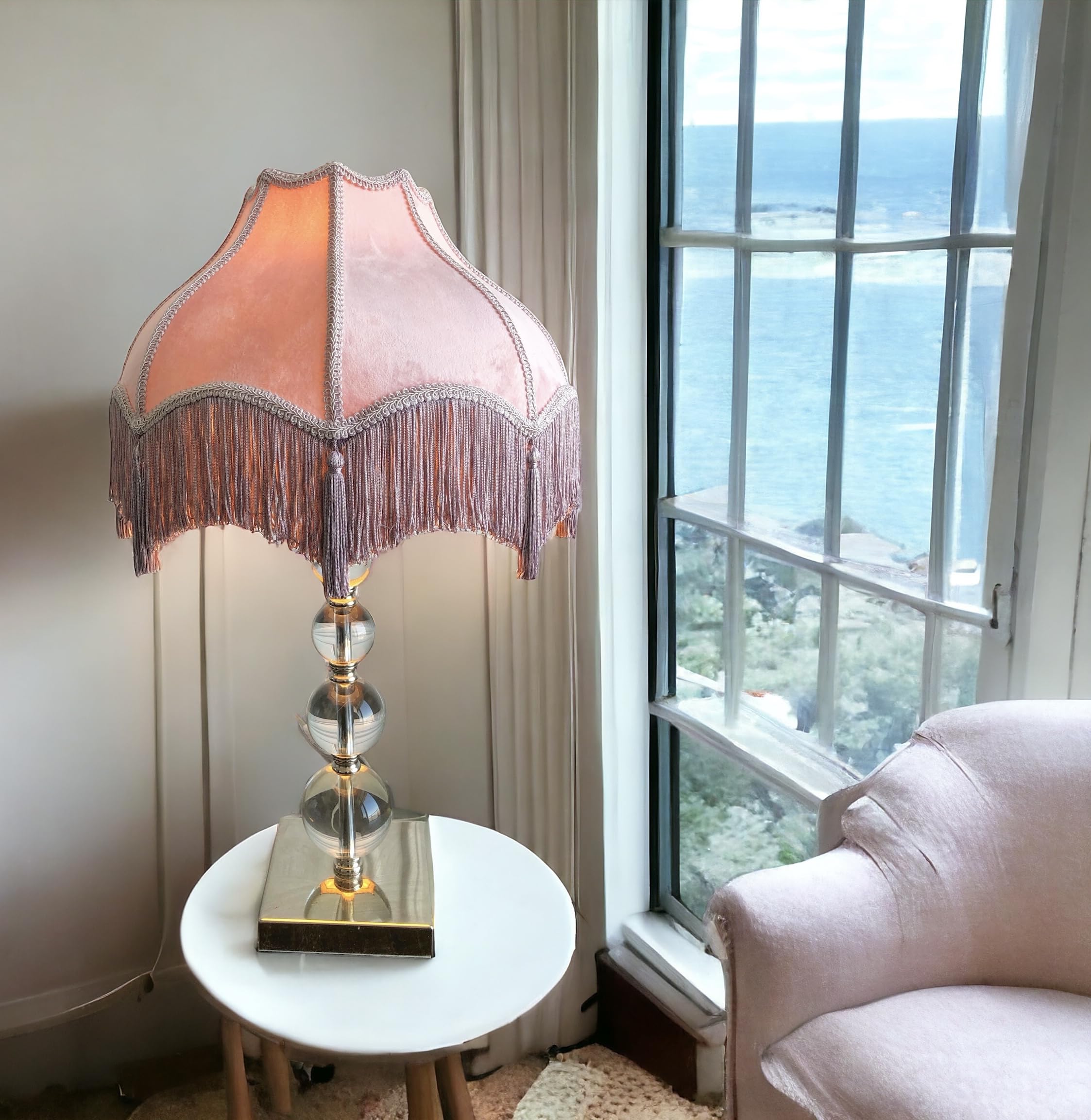 Generic Velvet Lamp Shade, Victorian Style, Bell Shape, Large, Muted Lavender Purple with Tassels and Fringe
