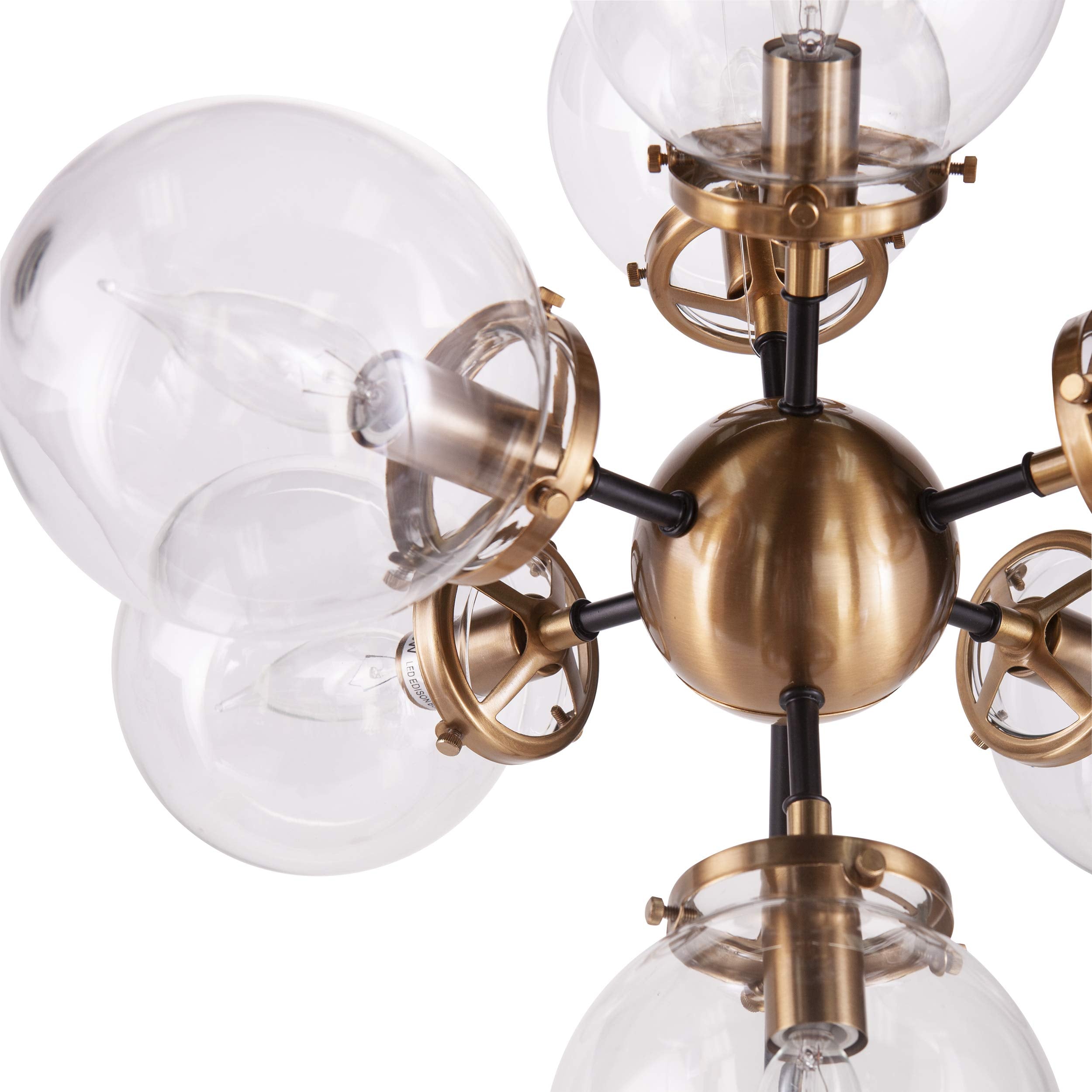 Sei Furniture Boltonly Sputnik 7 Globe Pendant Light, Black/Gold/Clear Glass