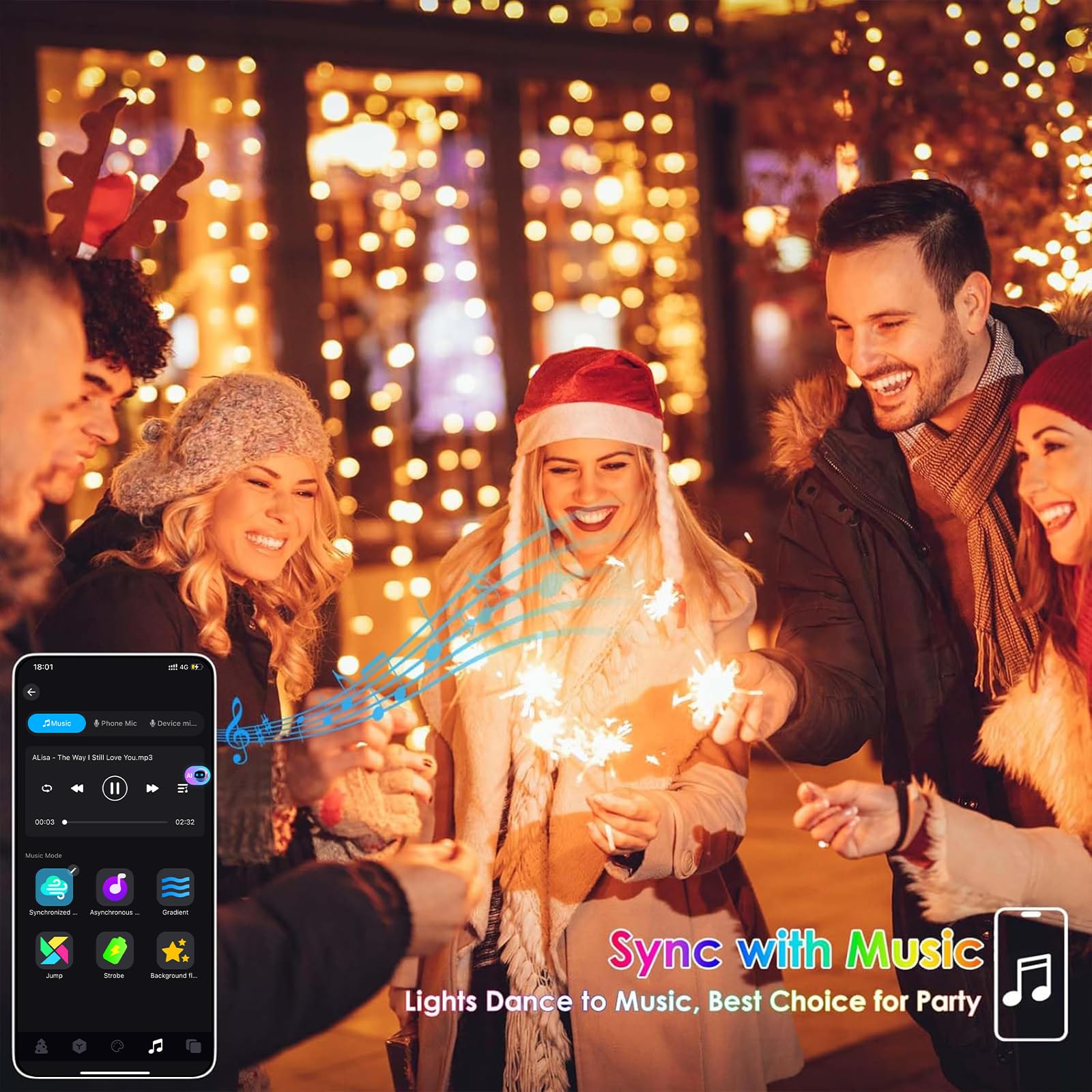 YIQU Smart Color Changing Christmas Lights, 200 LED RGB String Lights, 66 FT, Remote App Control, Music Sync, Waterproof