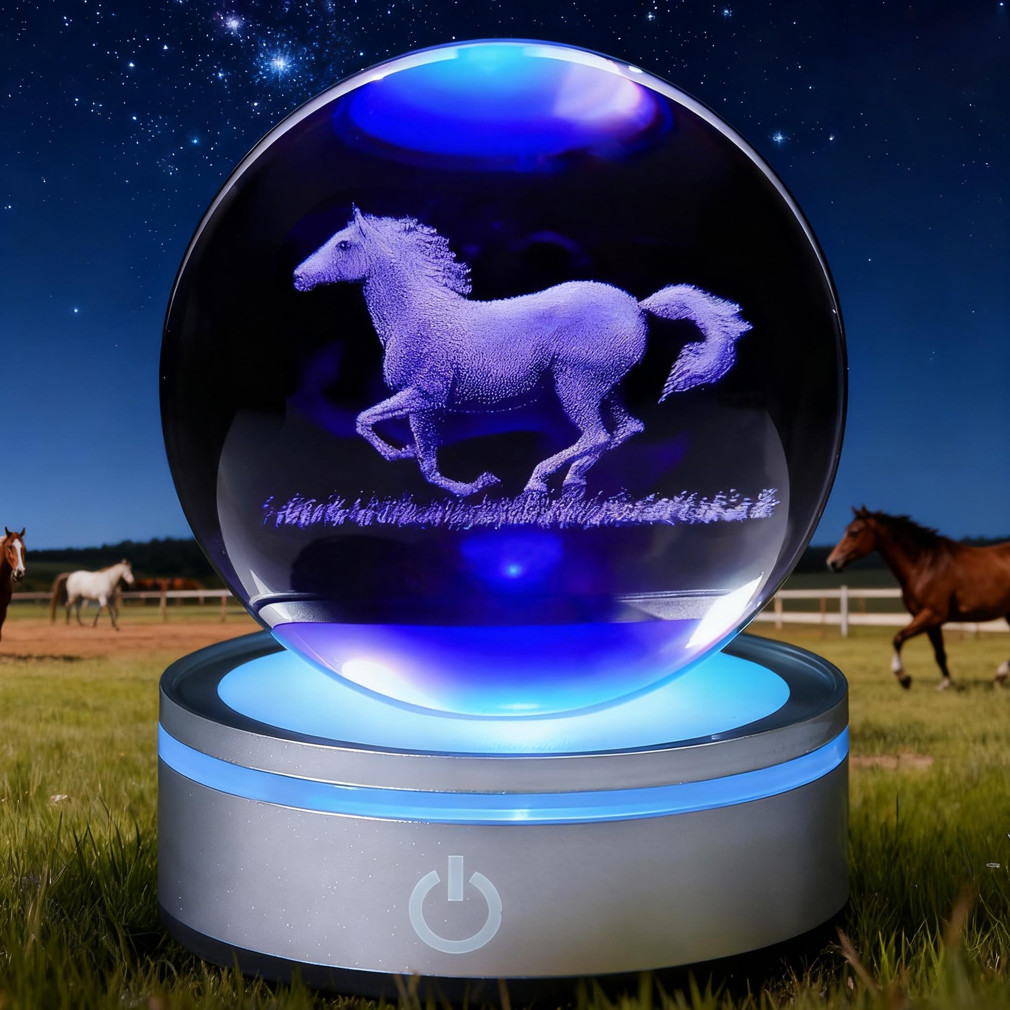 POSSHE Horse Crystal Night Light,Horse Gifts, K9 3.15 Inch (80mm) Crystal Ball Night Light with 16 Colors Remote Upgraded Lamp f
