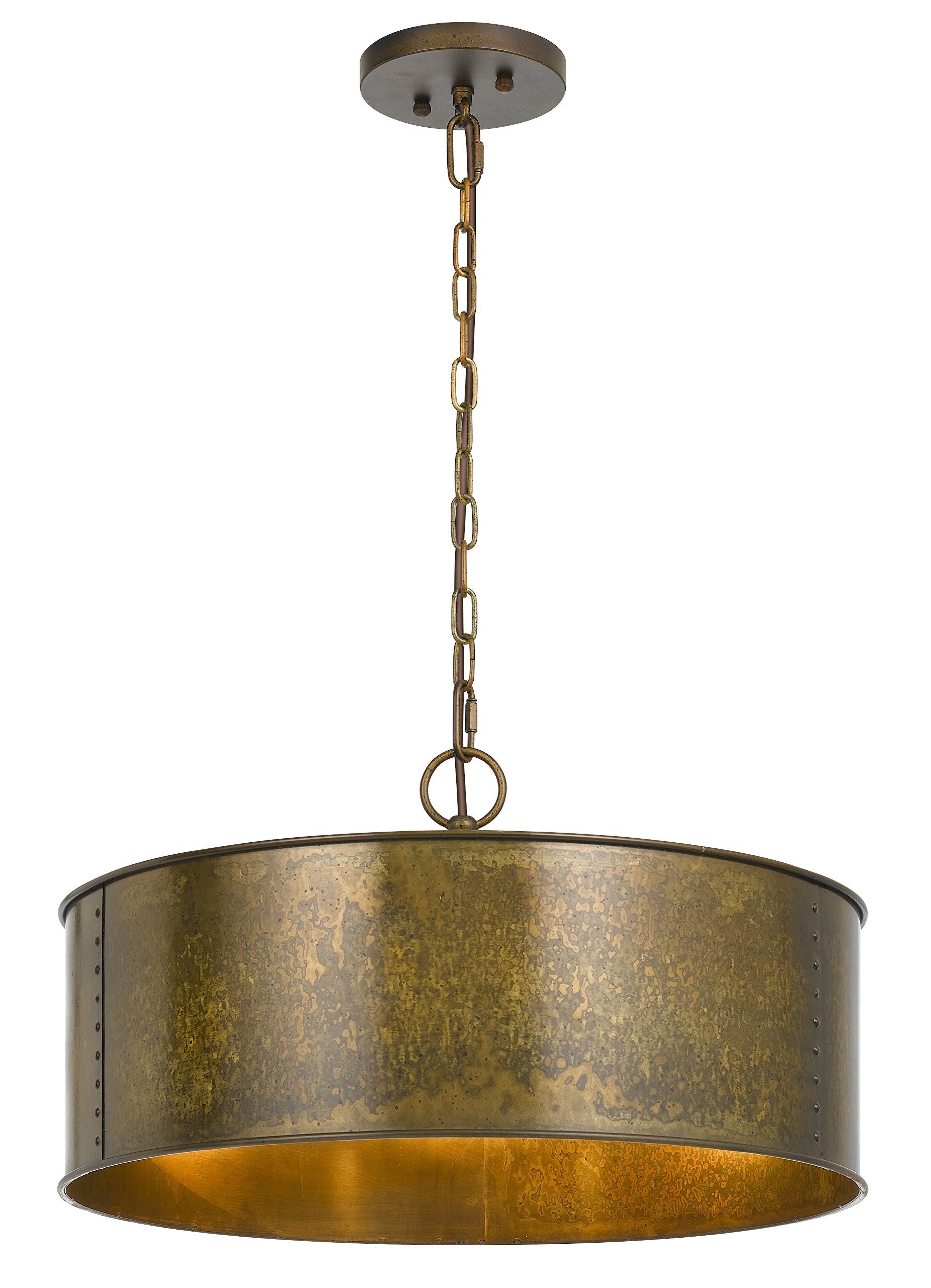 Benzara Round Metal Frame Chandelier, 6 Foot Chain, 3 Watt, Distressed Gold, Model BM224864