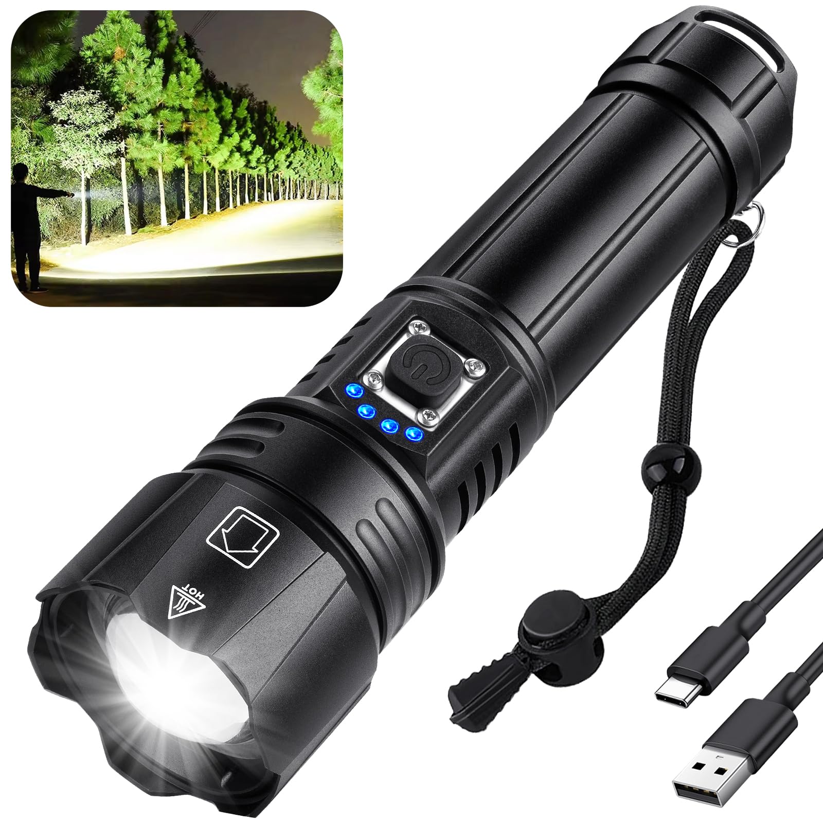 Rechargeable Flashlights High Lumens, 990,000 Lumen Brightest Led Flashlight with 5 Modes & 12H Long Runtime, Powerful Waterproo