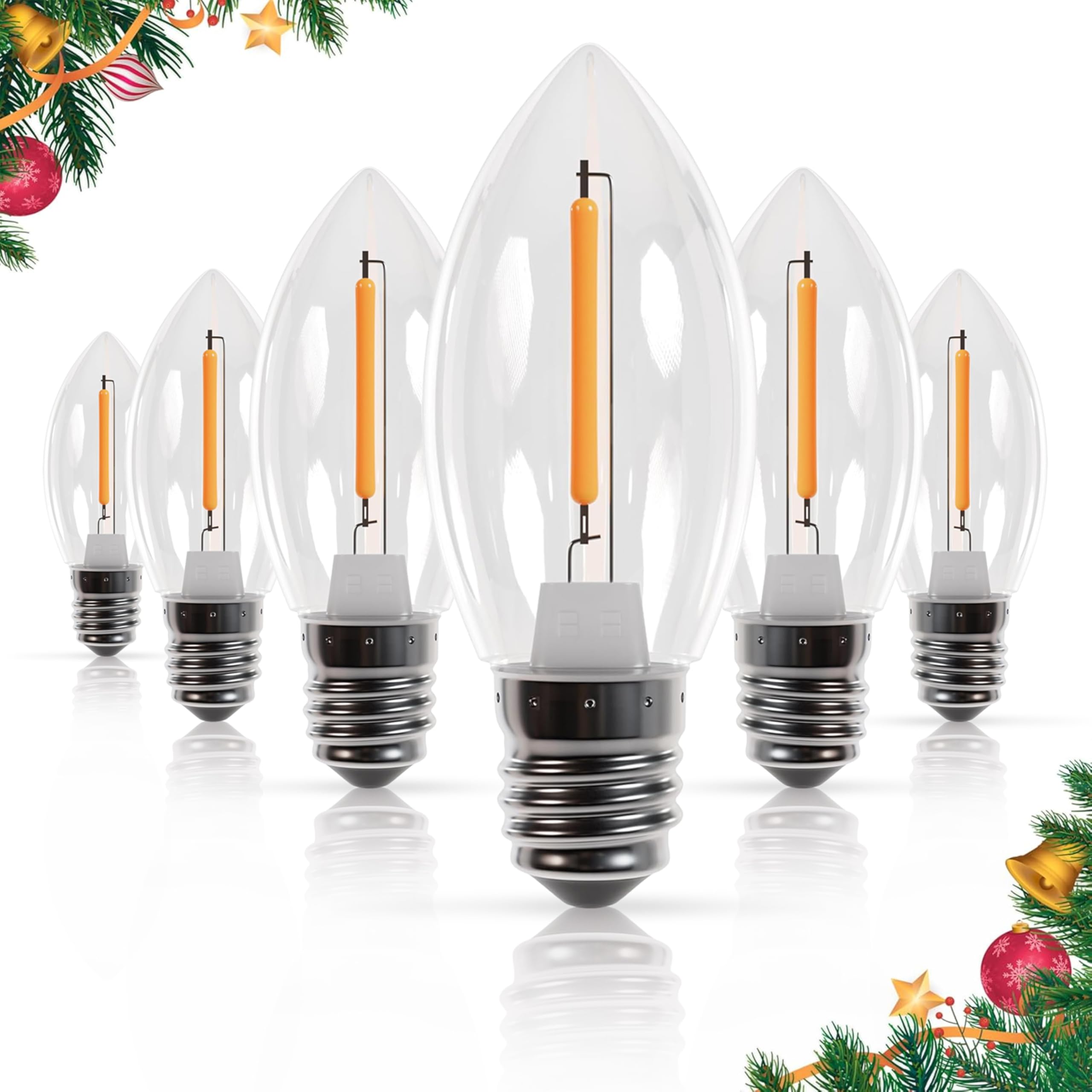 BlueStars 3W C7 LED Light Bulbs, E12 Candelabra Base 120V 15W Equivalent, 2700K Warm White, Non-Dimmable, Clear Glass for Holida