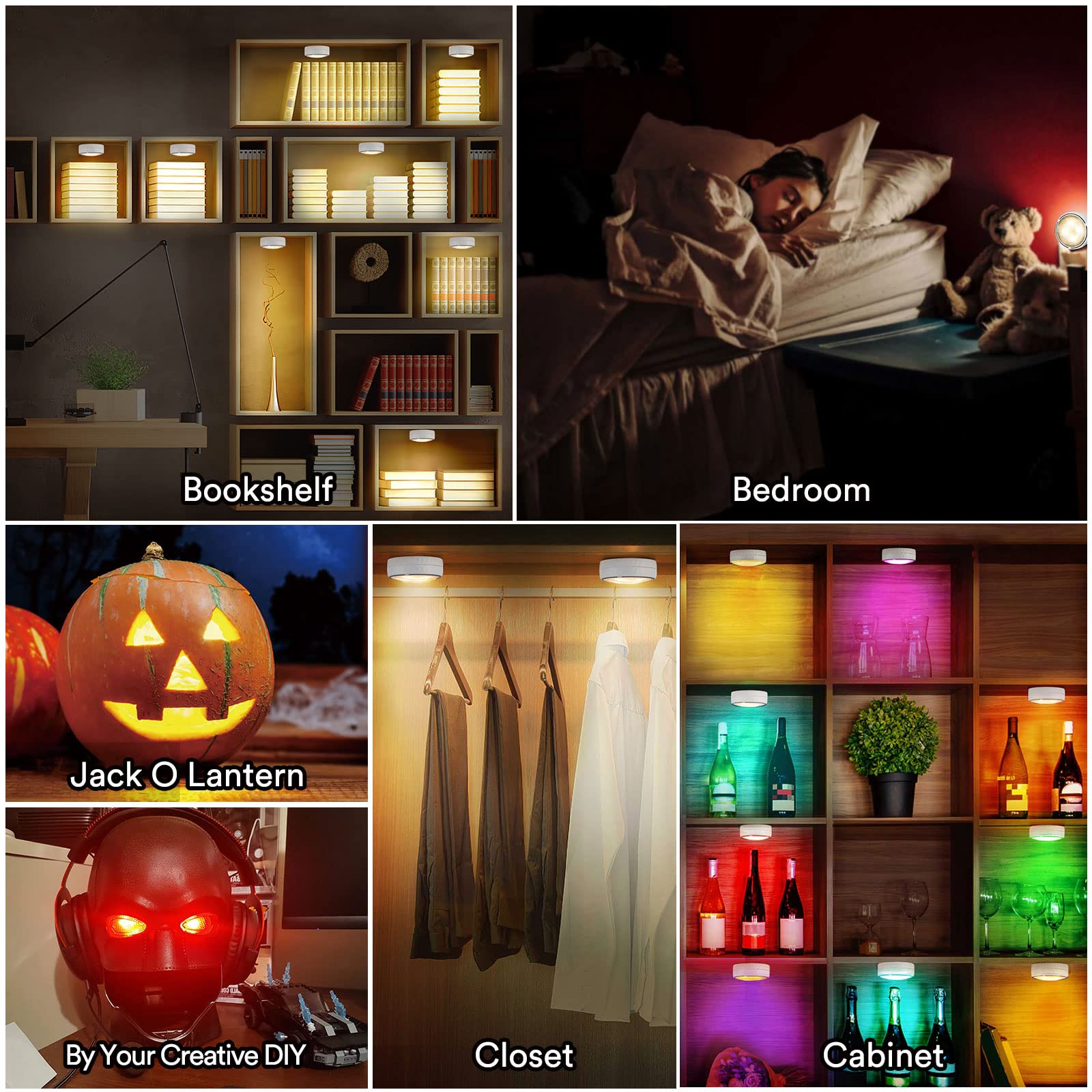 Tecomlight Led Puck Lights - Battery Operated, Wireless, Remote Control - 2 Pack - White - Under Cabinet & Closet Lighting