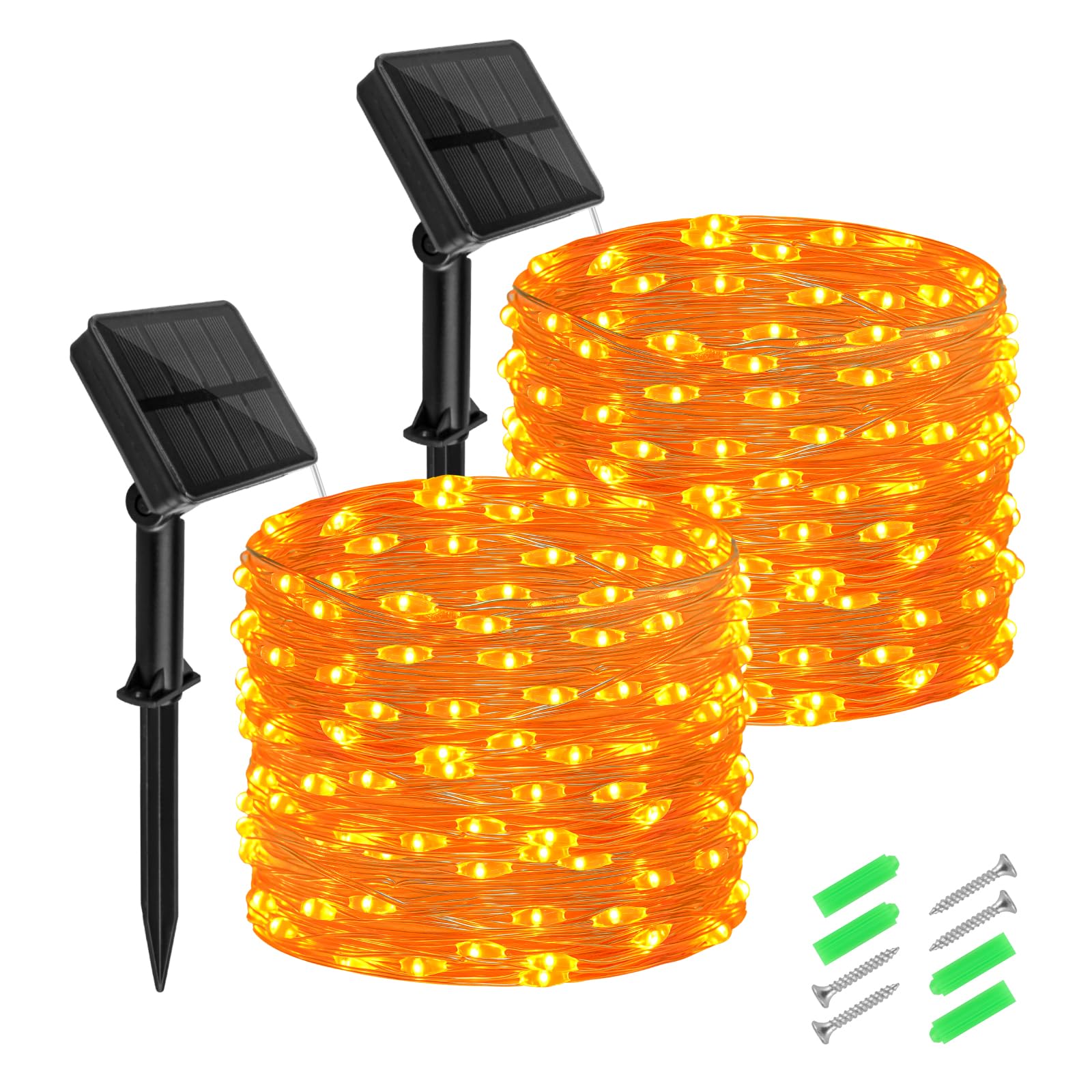 Cshare Halloween String Lights Outdoor Waterproof, Solar Fairy Lights 16.4Ft 50Led 8 Modes Orange Halloween Lights For Yard Outside Pathway Patio Party Backyard Decorations
