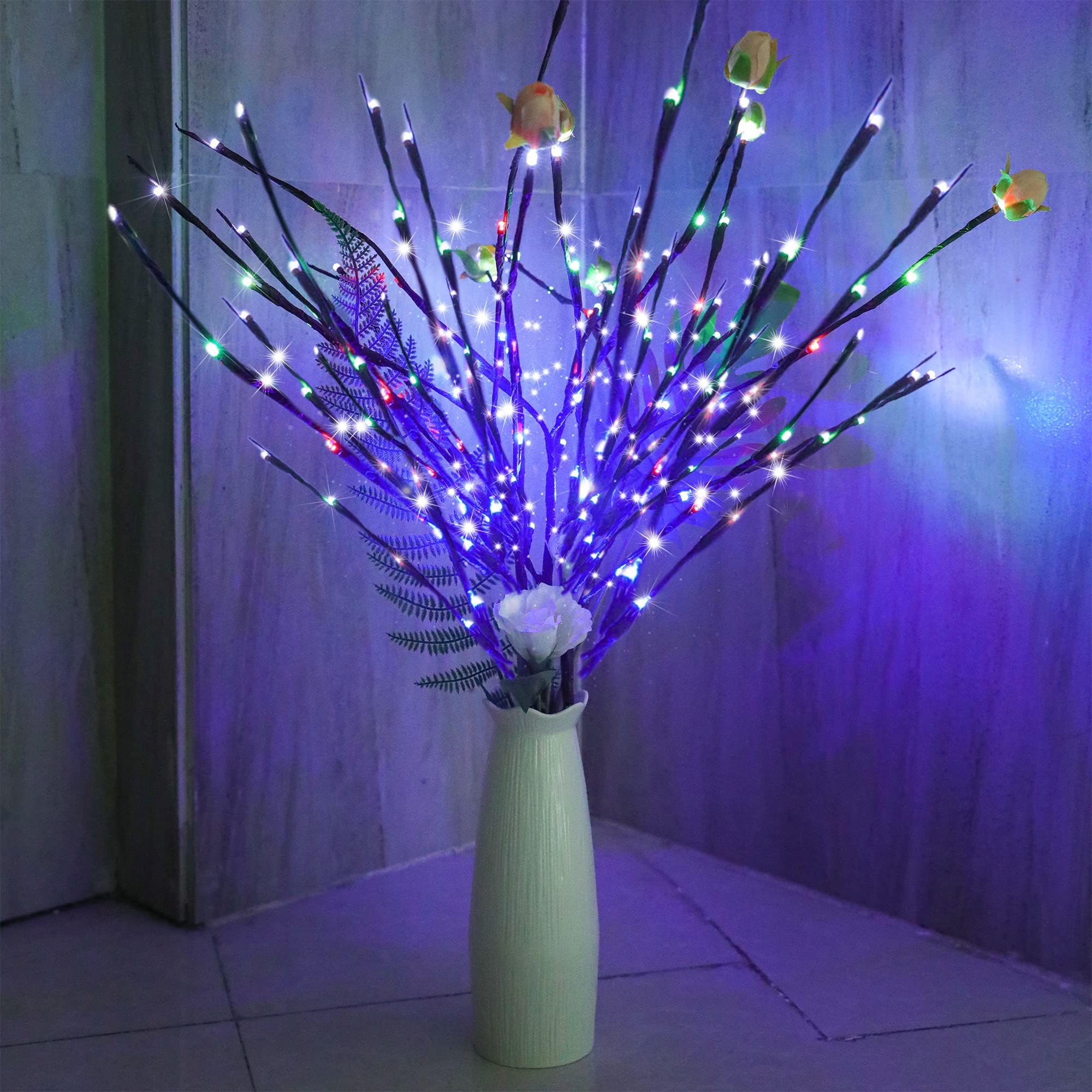 Dk177 2 Pack Led Branch Light Battery Operated Lighted Branch Vase Filler Willow Tree Artificial Little Twig Power Brown 30 Inch 20 Led For Home Outdoor Indoor Romantic Decoration, Purple Light