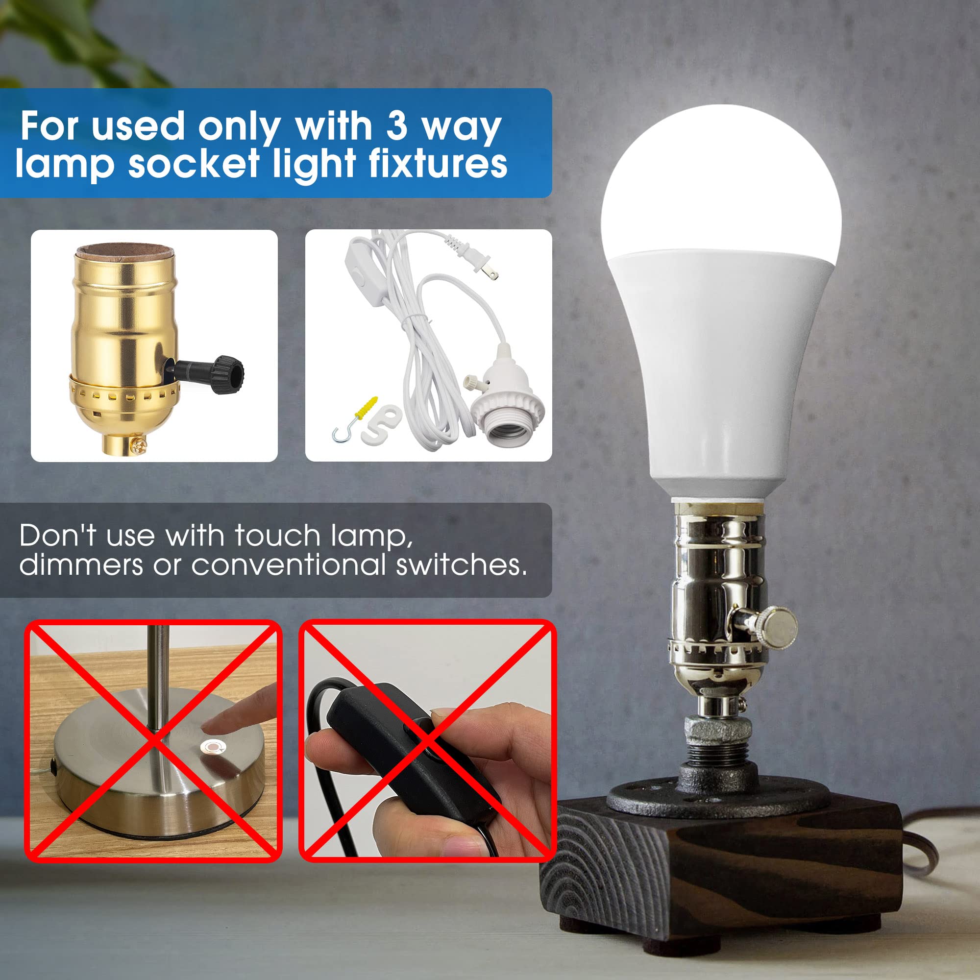 Briignite 3 Way Led Light Bulbs 50-100-150W Equivalent Daylight White 5000K, 3-Way A21 Led Light Bulb E26 Medium Base, 600Lm-125