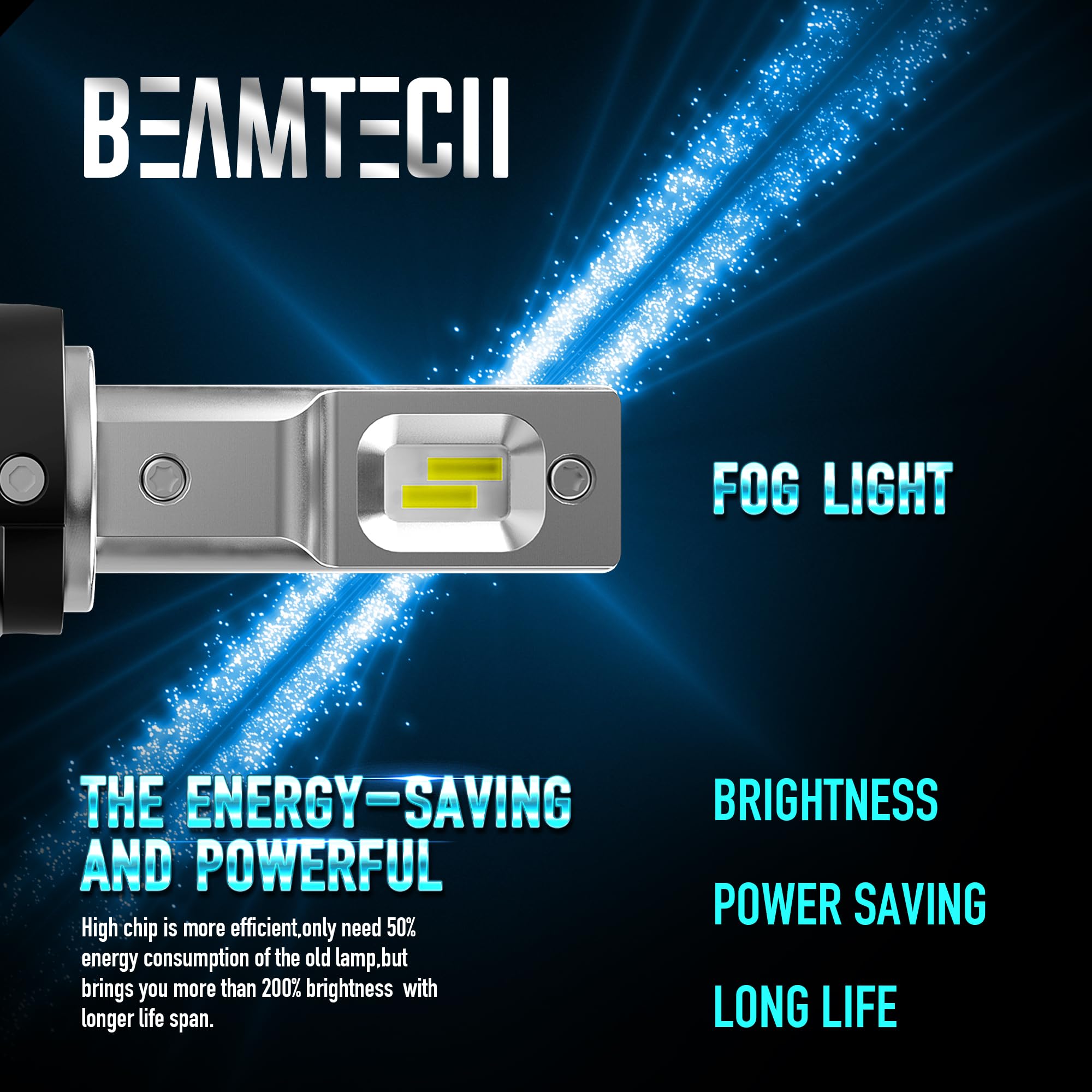 BEAMTECH HB5 Fog Light Bulbs, 6500K, Aluminum, Compatible with 90-07 ATV/UTV, Size 9007