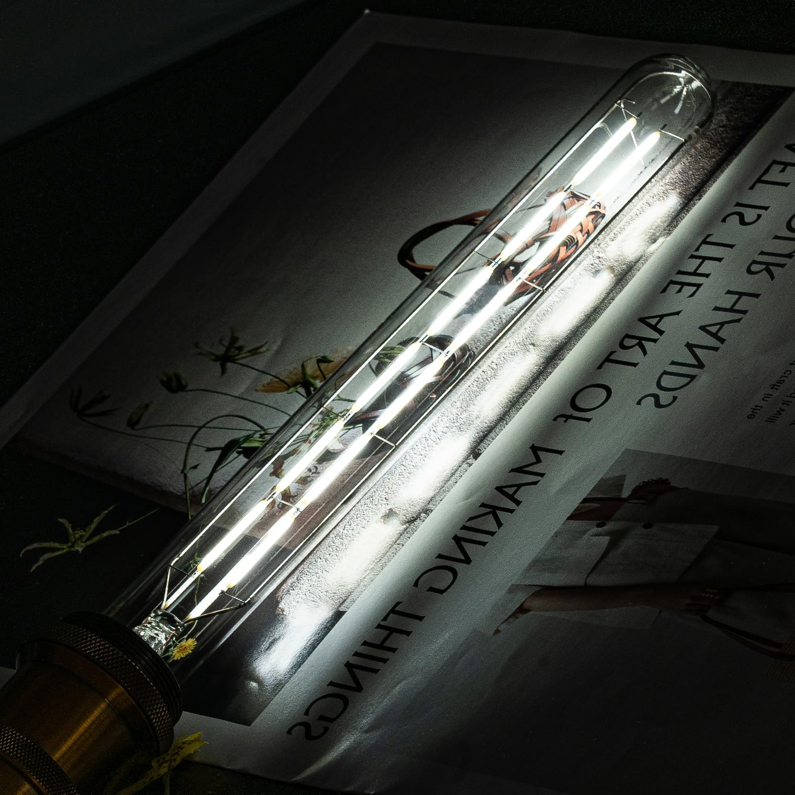 CREATE BRIGHT Dimmable 12W LED Tubular Bulb T30, 5000K Daylight White, Clear Glass, E26 Base, 11.86 Inch, 6 Pack