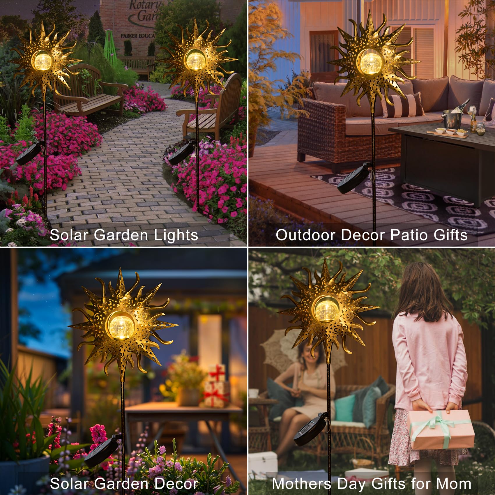 HOMEIMPRO Large Solar  le Glass Stake Lights, Waterproof LED Garden Decor, Bronze