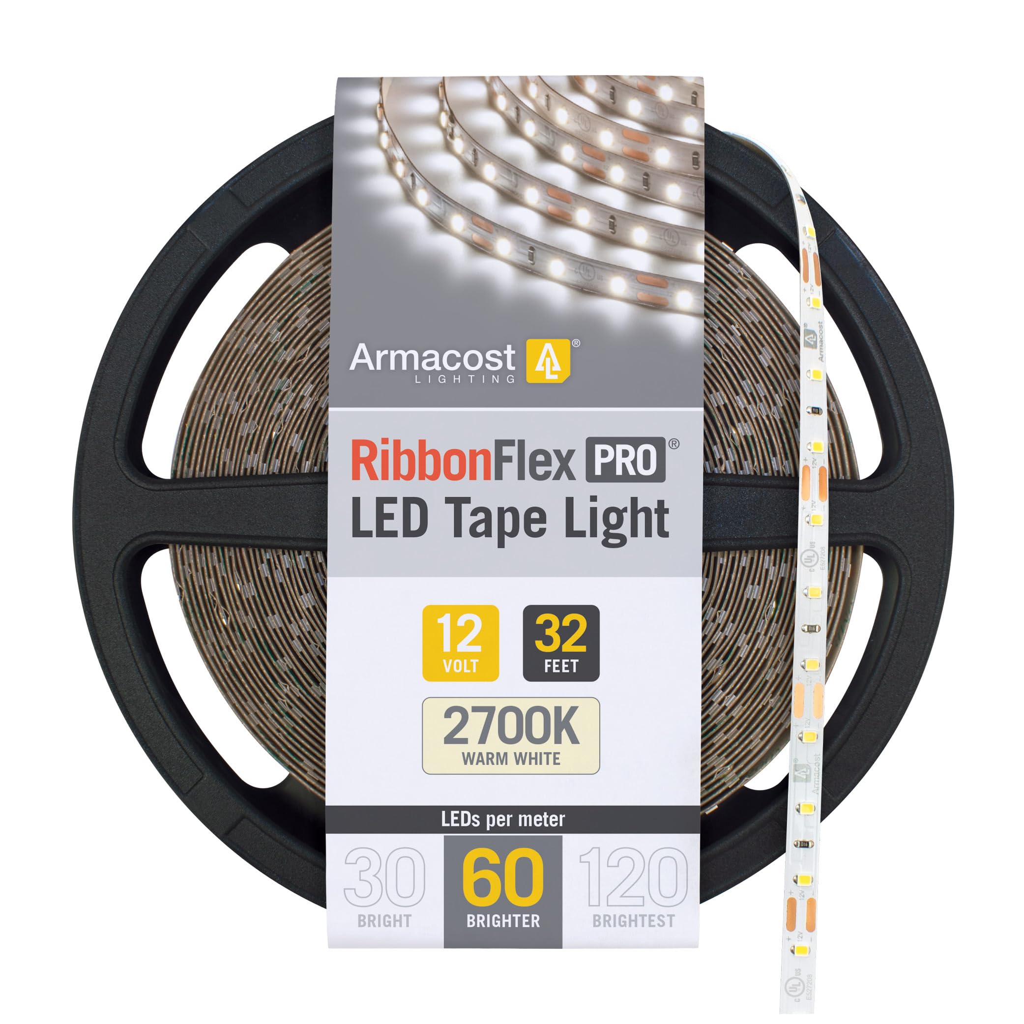 Armacost Lighting 132250 32.8 ft. LED Tape Light Soft White (2700K) RibbonFlex Pro Series 60, Dimmable, 250 Lumens per ft., 12-V