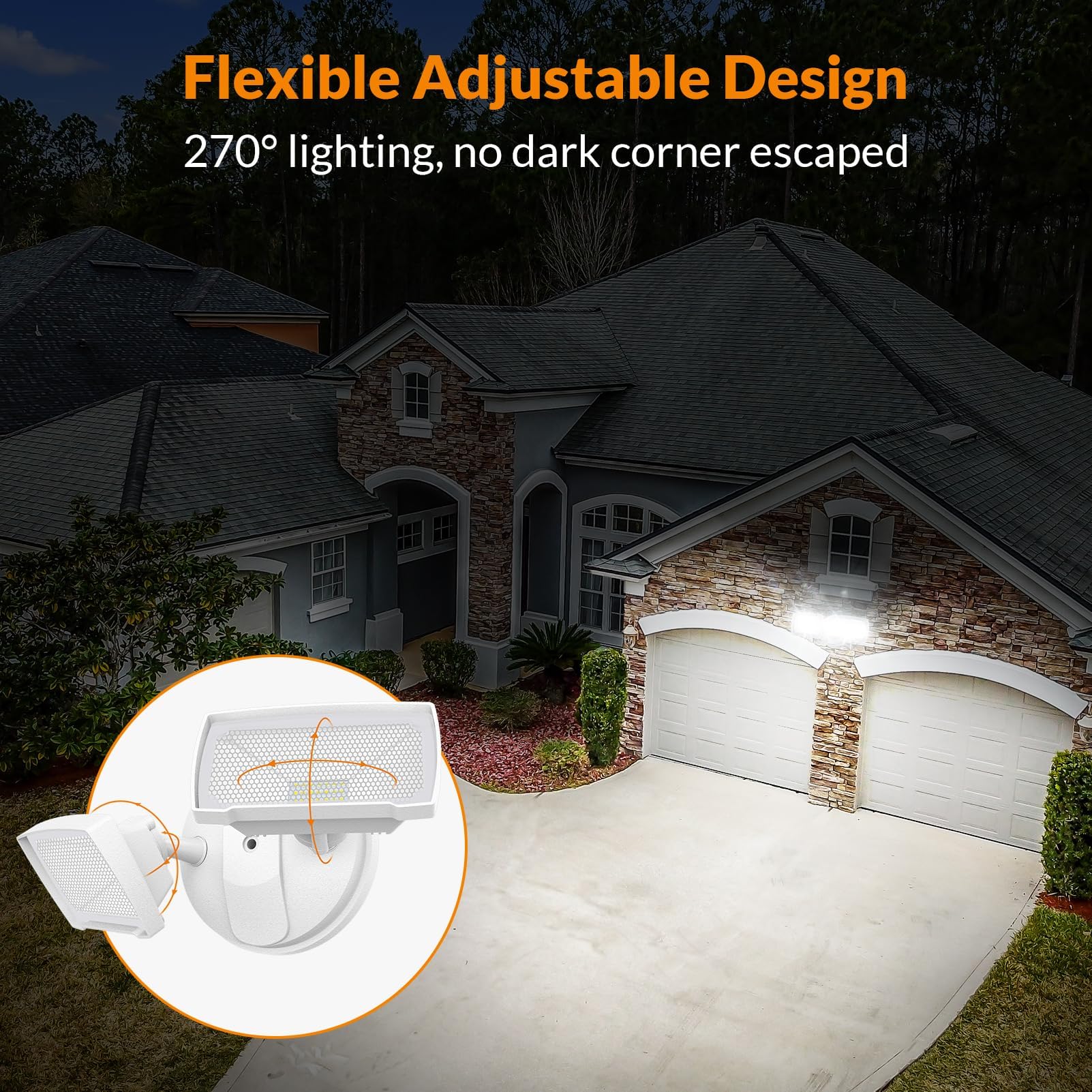 Lepower 2 Pack 28W Led Flood Light Outdoor, 3000Lm Led Security Light With 2 Adjustable Heads, Switch Controlled Exterior Outdoo