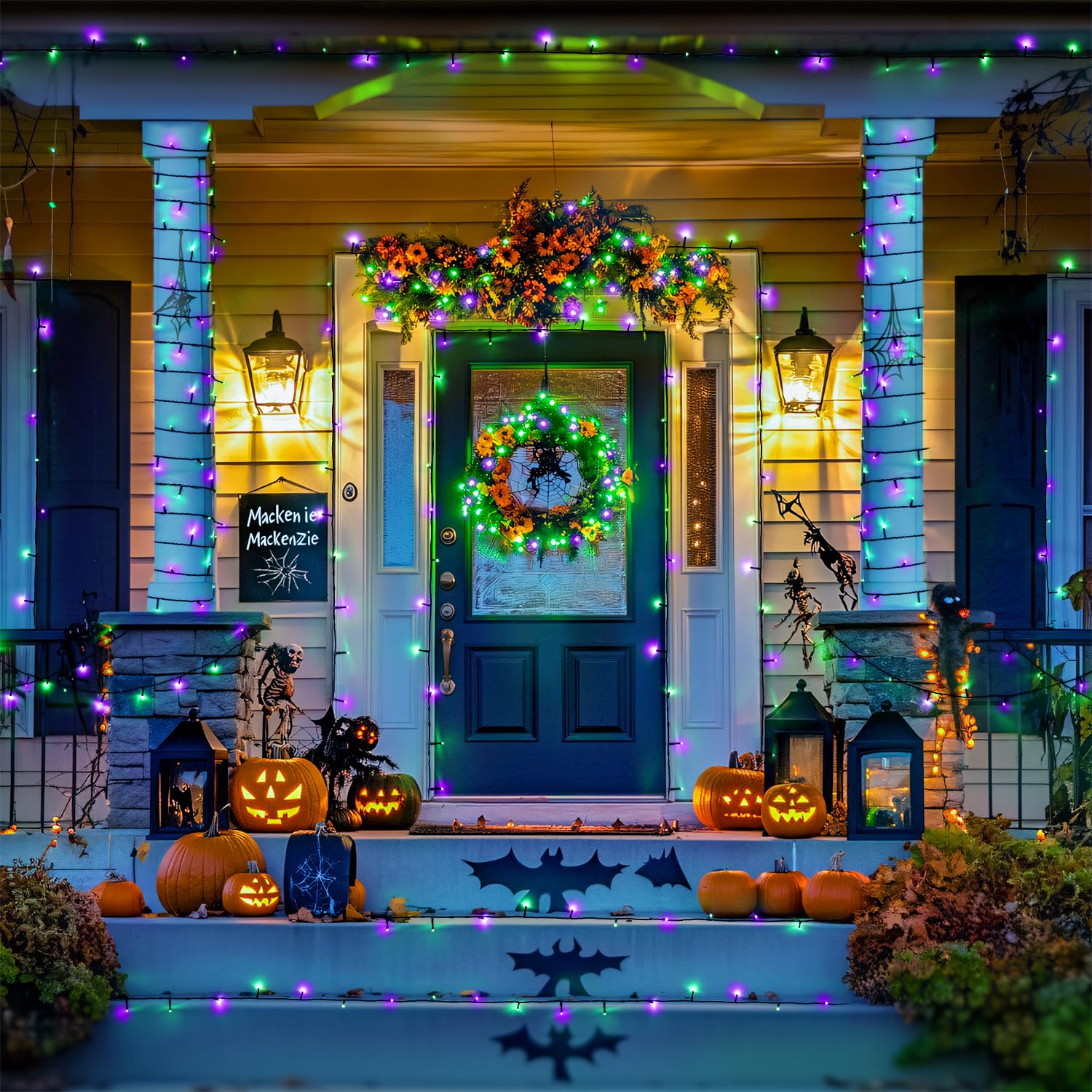 JMEXSUSS Solar Halloween Lights, 400 LED 151FT, Purple and Green, 8 Modes, Waterproof String Lights for Outdoor Decorations