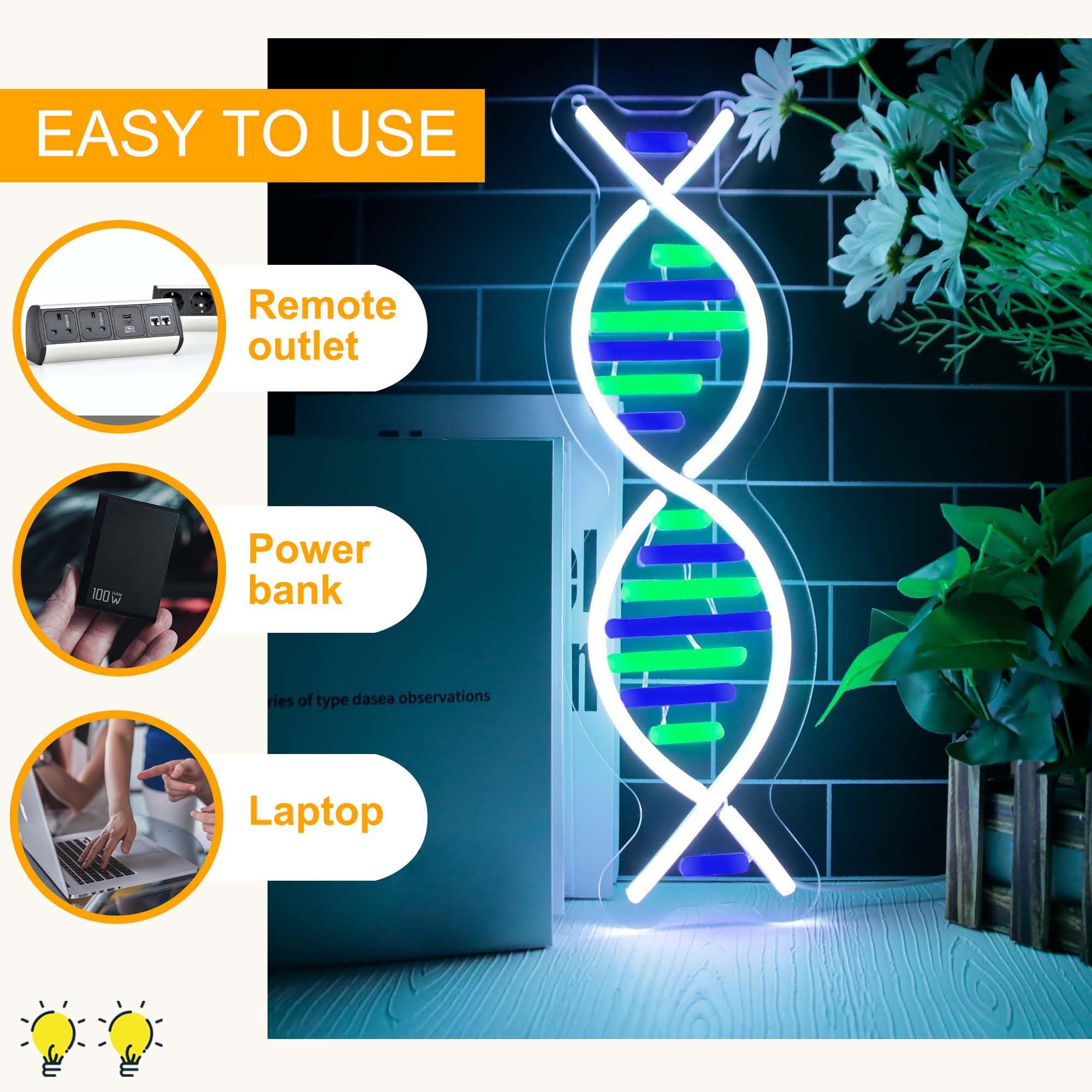Dna Double Helix Neon Signs For Wall Decor  Dimmable Led Dna Neon Light Art Wall Sign  Usb Powered For Man Cave Gaming Room Bedroom Biology Science Gift Decor For Nurse Doctor Physician(4.7 * 16.1In)