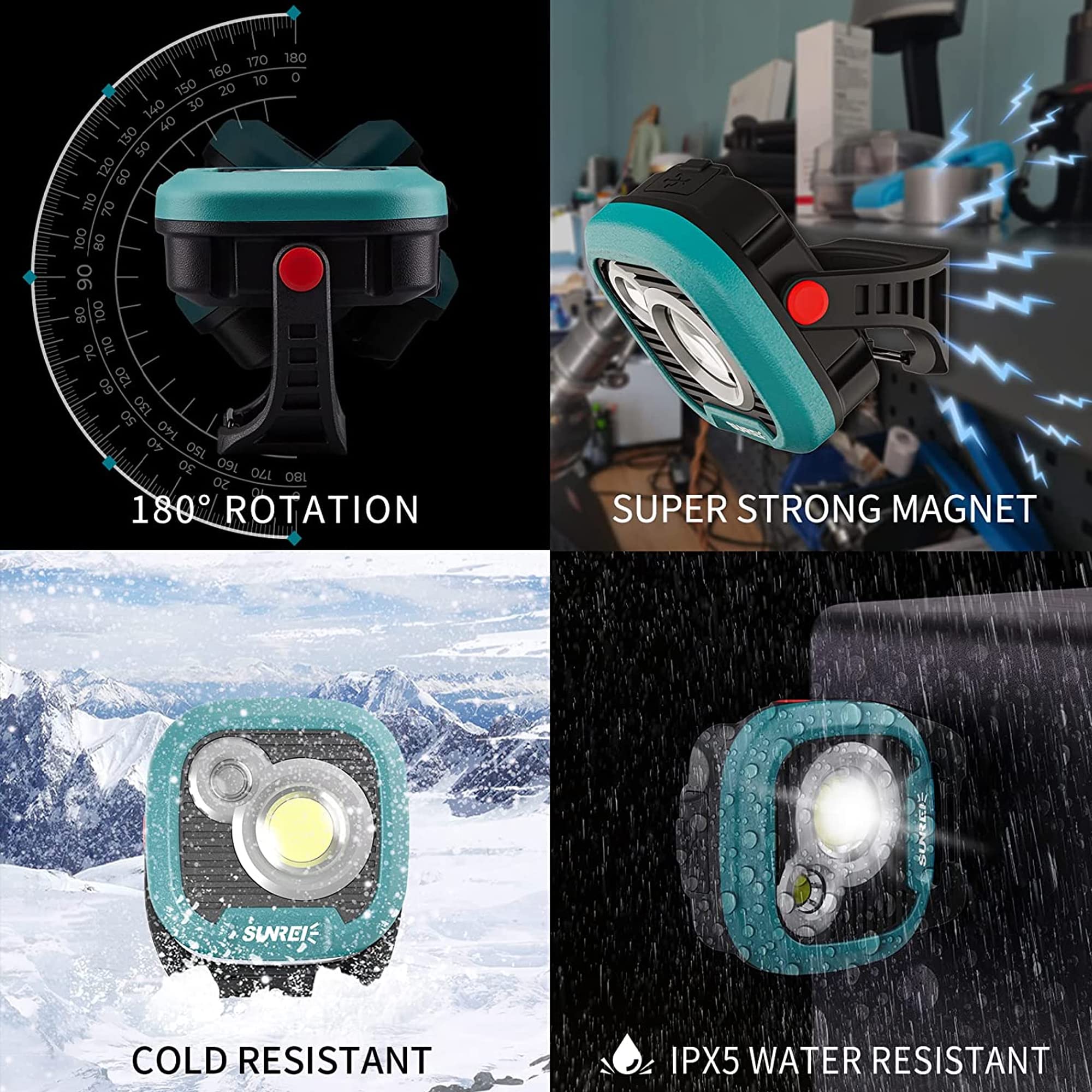 Led Rechargeable Magnetic Work Light Sunrei Mechanic Light Power Bank 180° Rotating,1500Lm, 6 Modes,Magnetic&Hook, Ipx5 Waterproof, Magnetic Flashlight For Camping, Car Repairing