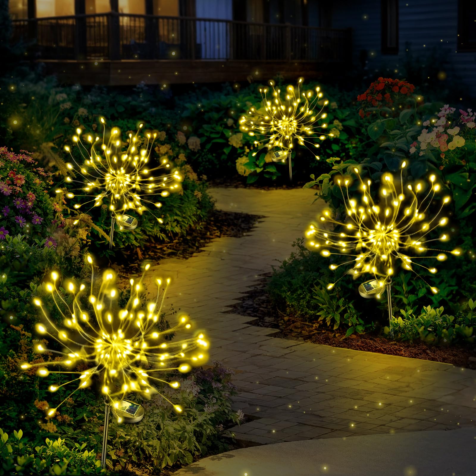 Anordsem Solar Lights Outdoor Waterproof: Garden Light Solar Powered for Yard Outside - Fireworks Lamp Twinkling Patio Path Decor - LED Sparkler Sticks for House Decoration