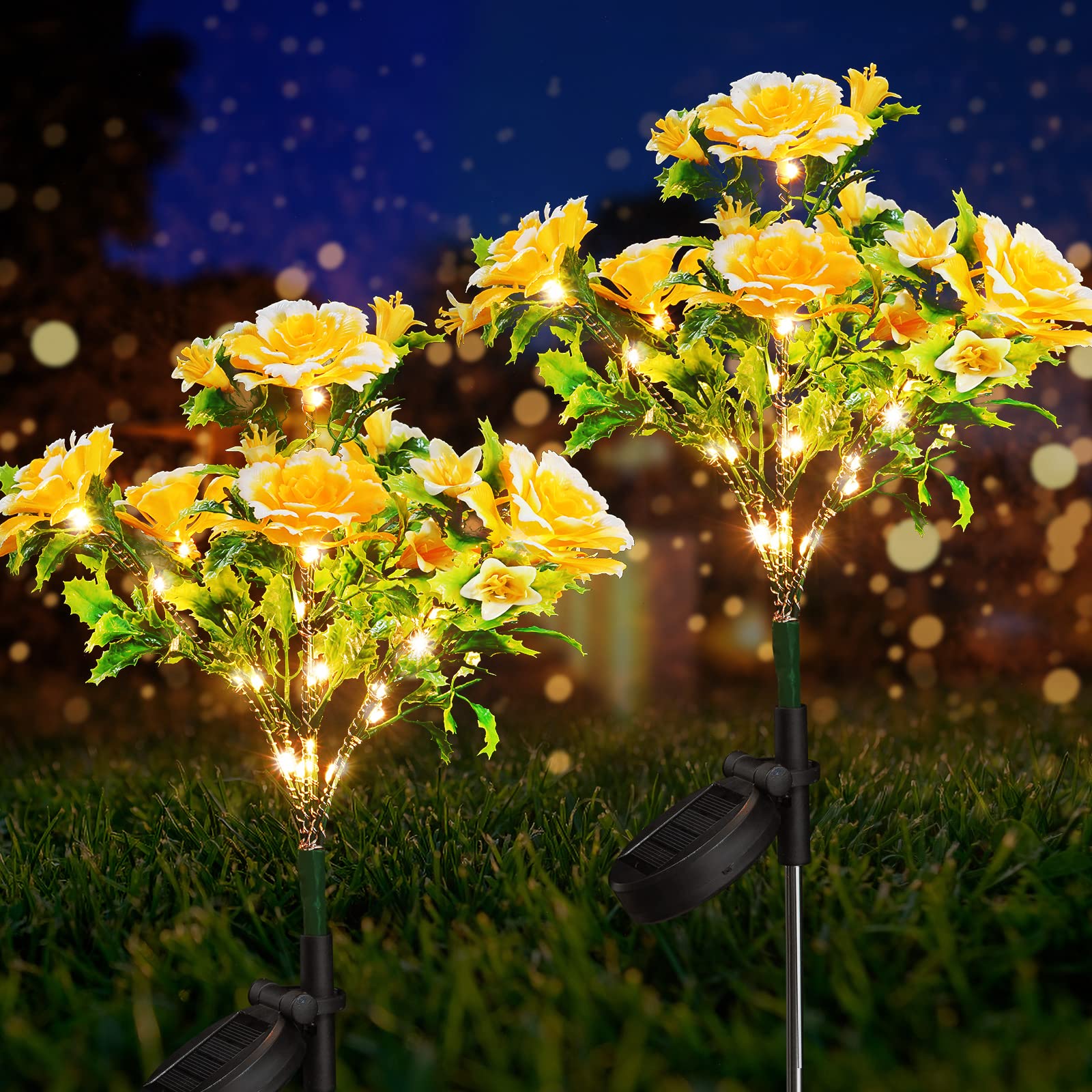 Neporal Solar Lights - Outdoor Decorative Garden Lights with Carnation Flower, Waterproof IP65, Perfect for Outdoor Decorations 
