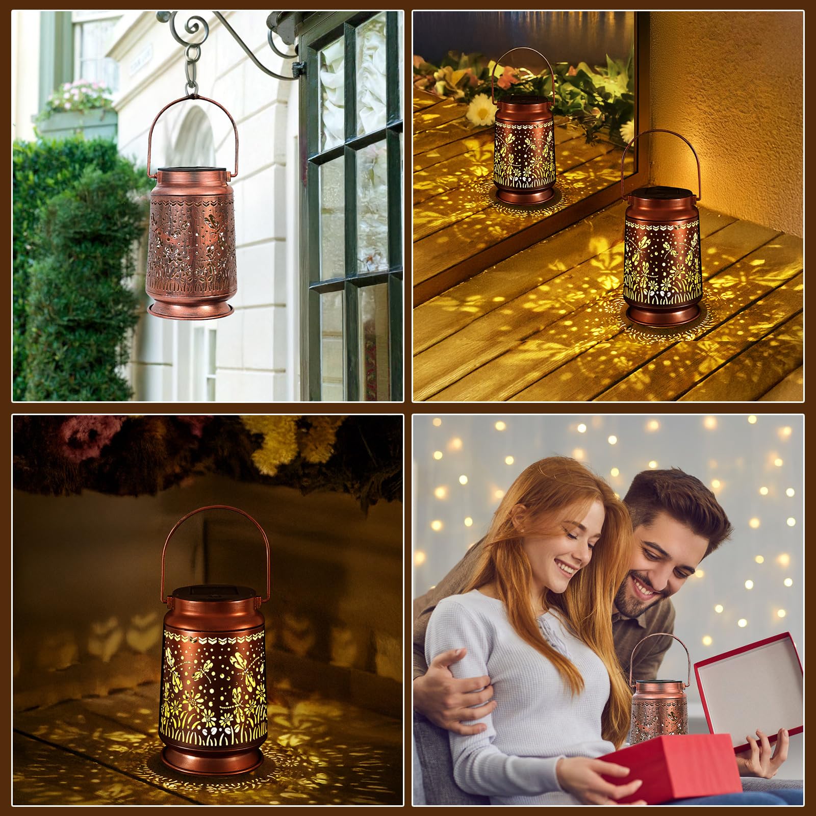 Solar Lanterns Outdoor Waterproof Gifts For Women Grandma Gifts For Mom Butterfly Garden Decor Solar Hanging Lantern Metal 3 Pac