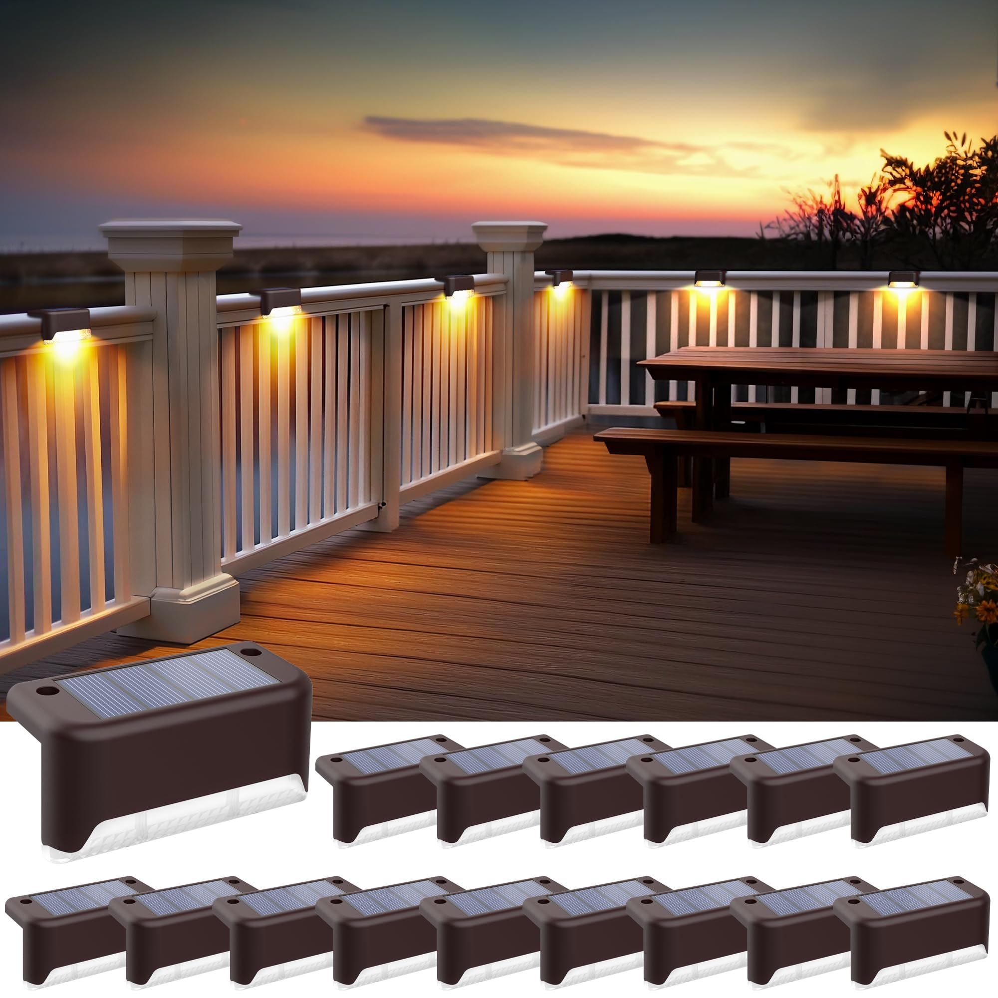 SOLPEX Solar Fence Lights Outdoor, Waterproof LED Deck Lights, 16 Pack, Brown, Model 9785