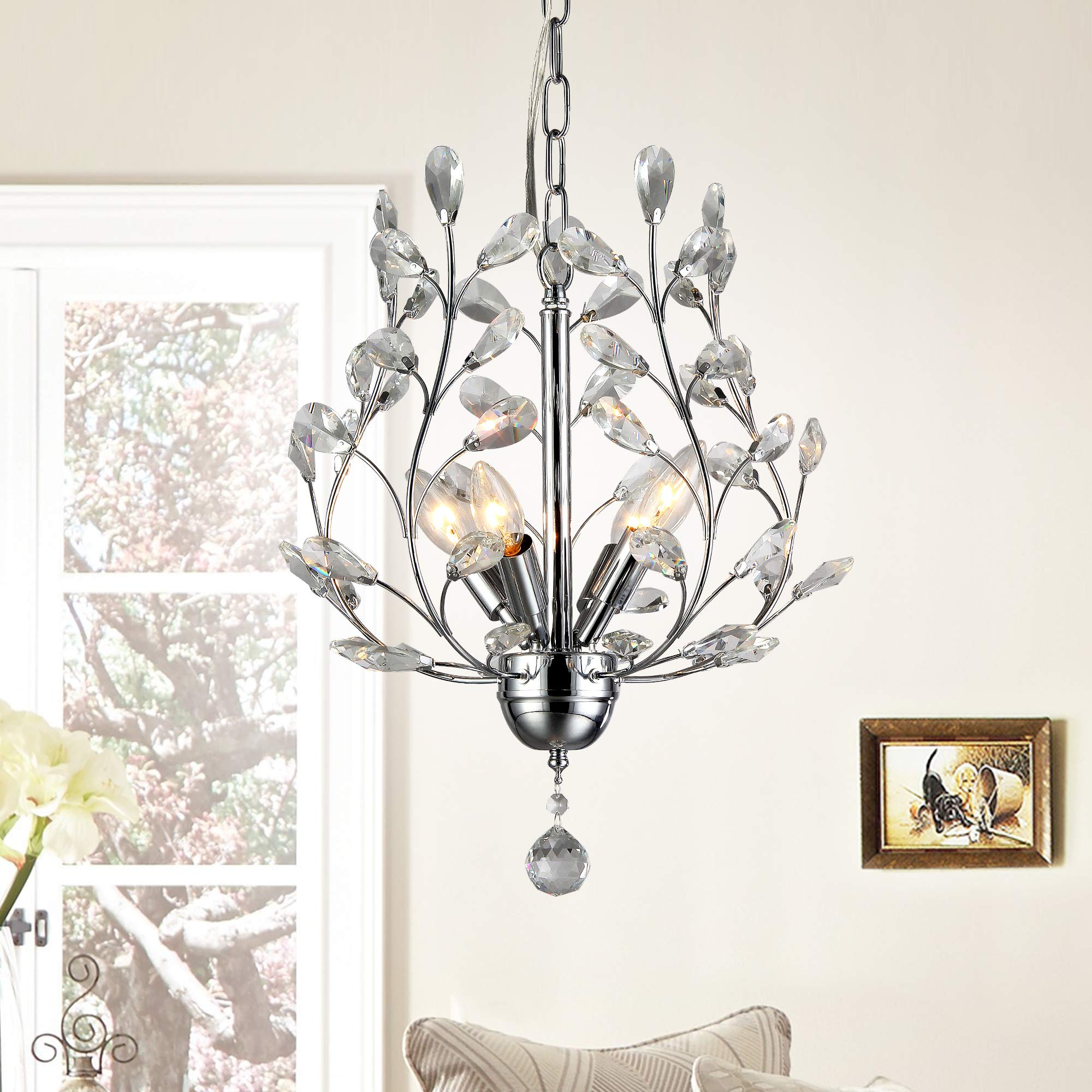 Whse Of Tiffany 4-Light Chrome Crystal Chandelier, 13-Inch, Elegant Metal Lighting Fixture