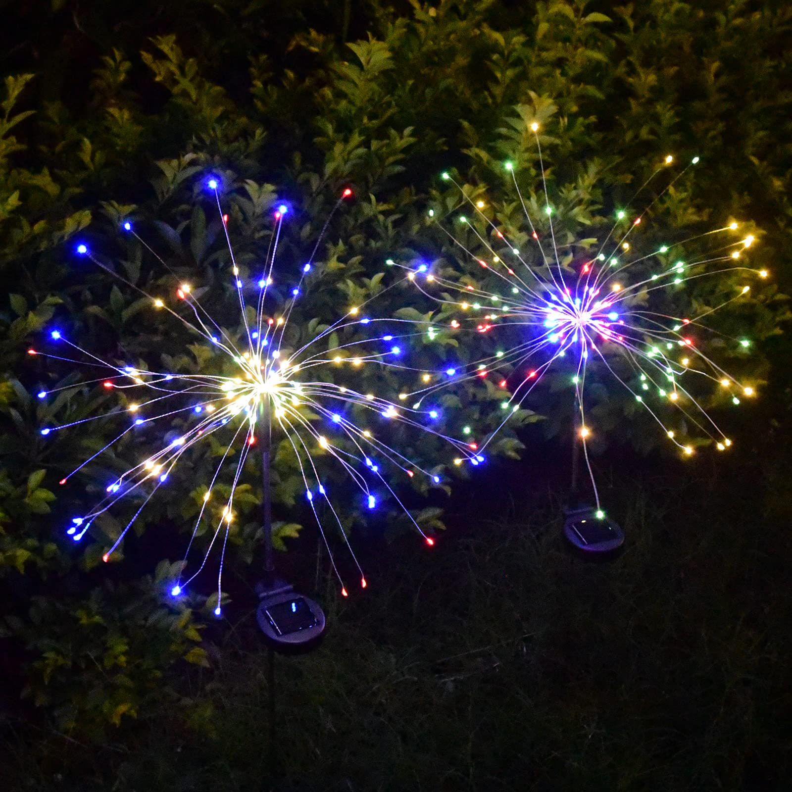 DONGULI Outdoor Solar Garden Lights, 120 LEDs 8 Lighting Modes Waterproof Solar Fireworks Light Sparklers for Patio Walkway Yard Courtyards Pathway Christmas Party Decorations, Colorful(2 Pack)
