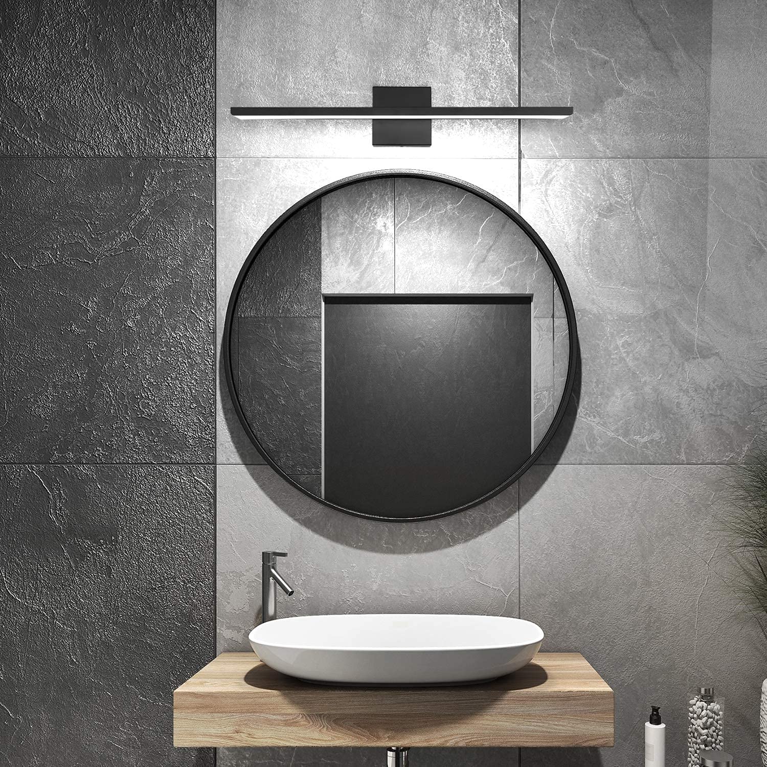JUSHENG Black Bathroom Vanity Light 24W 6000K LED Wall Sconce 24in  Long Aluminum Model 6330