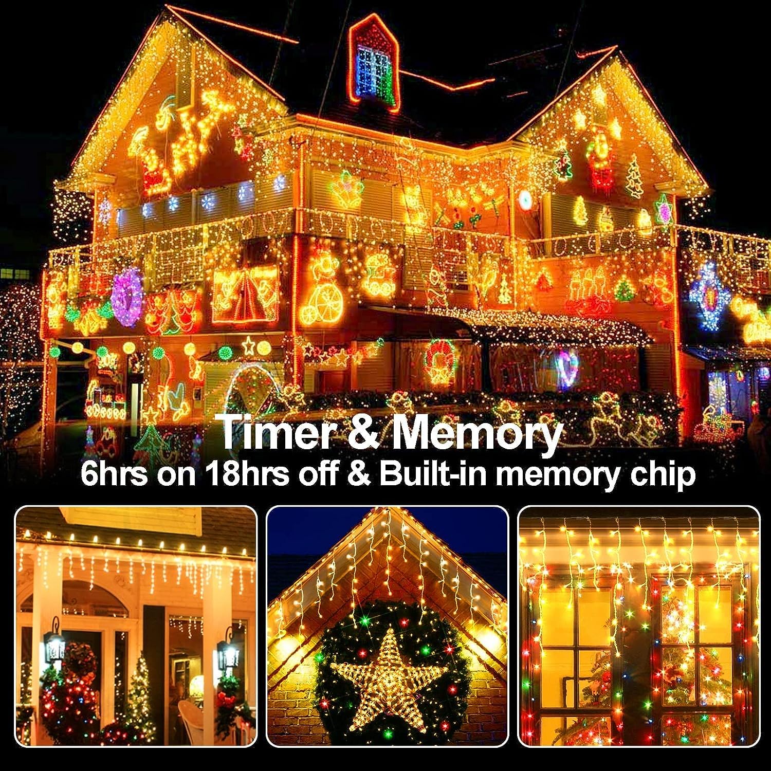 65 Ft 640 Led Christmas Lights Outdoor Decorations Clear Wire String Lights Plug In 120 Drops 8 Modes Memory Timer Connectable C