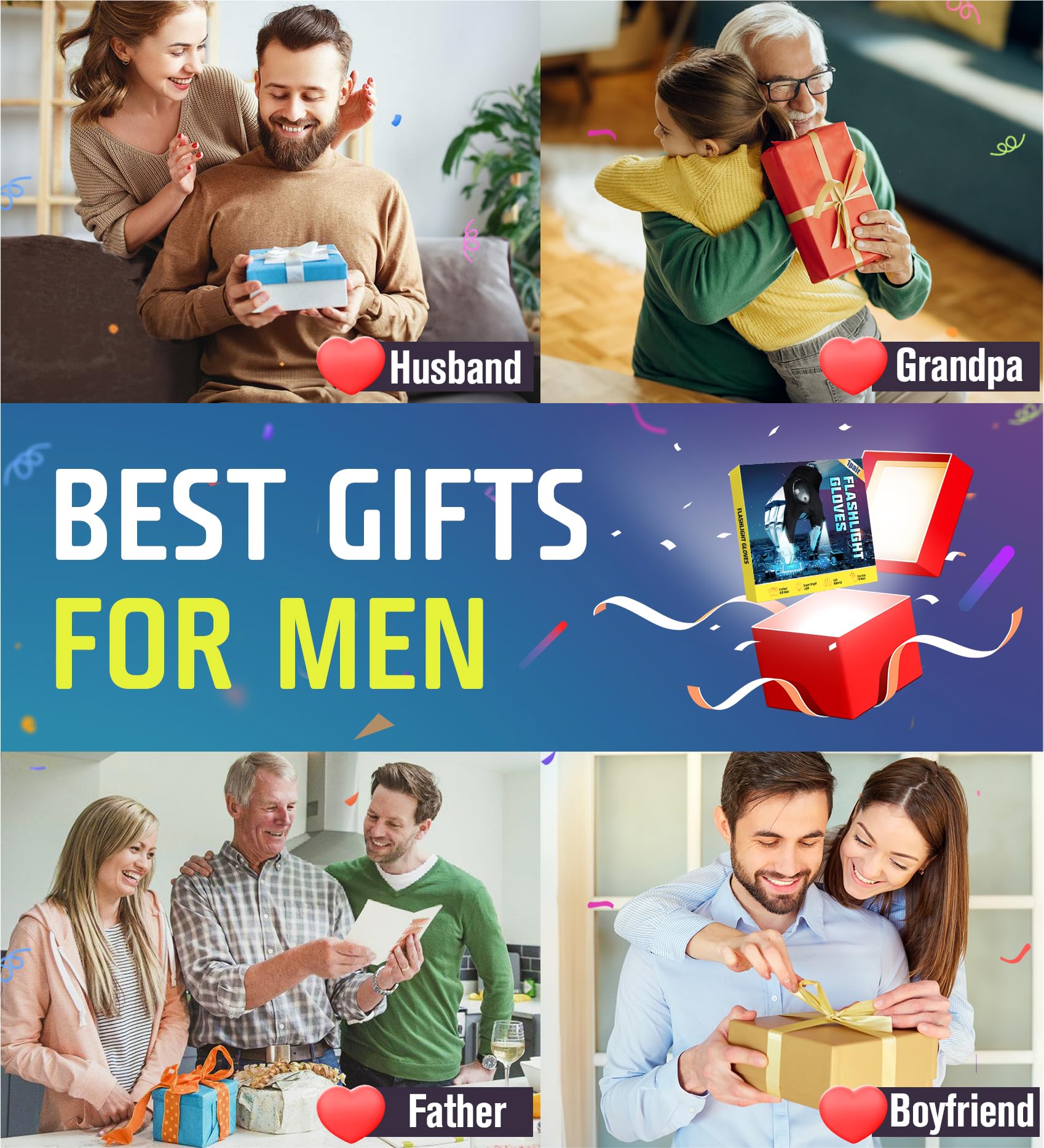 outlite LED Flashlight Gloves - One Size, Black - Unique Gifts for Dad, Boyfriend, Husband - Ideal for Camping, Fishing, Car Repair, Hiking