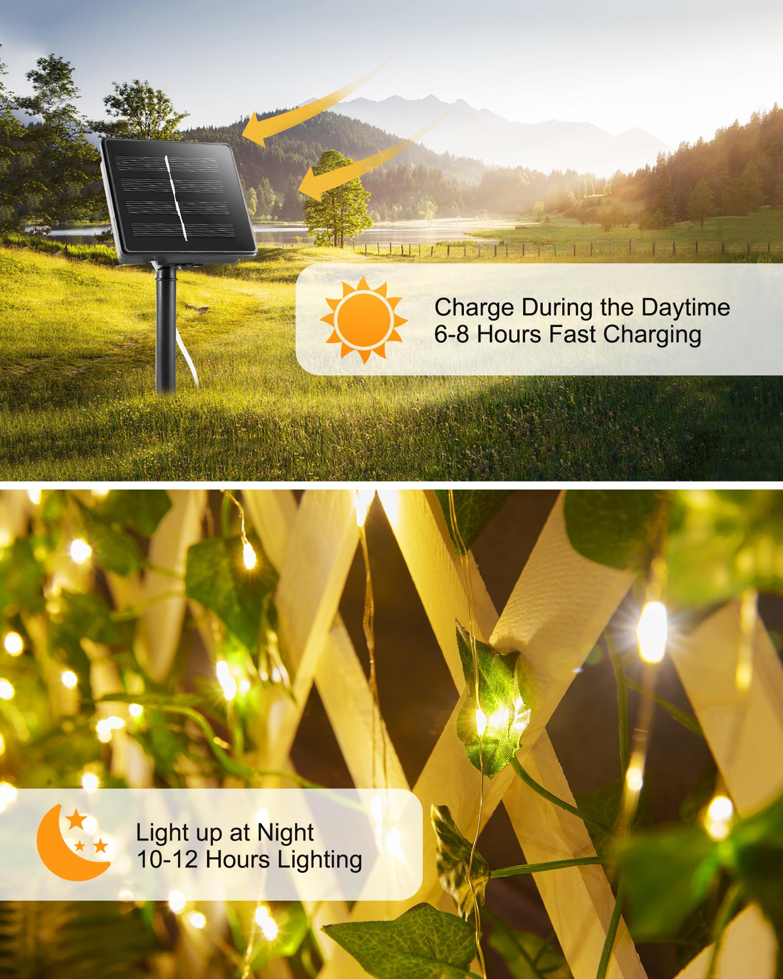 Brightown Solar Fairy Lights Outdoor, 33Ft Ivy String Lights, Copper Vine Lights For Garden, Model 40Ft-Solar-Vine-Lights