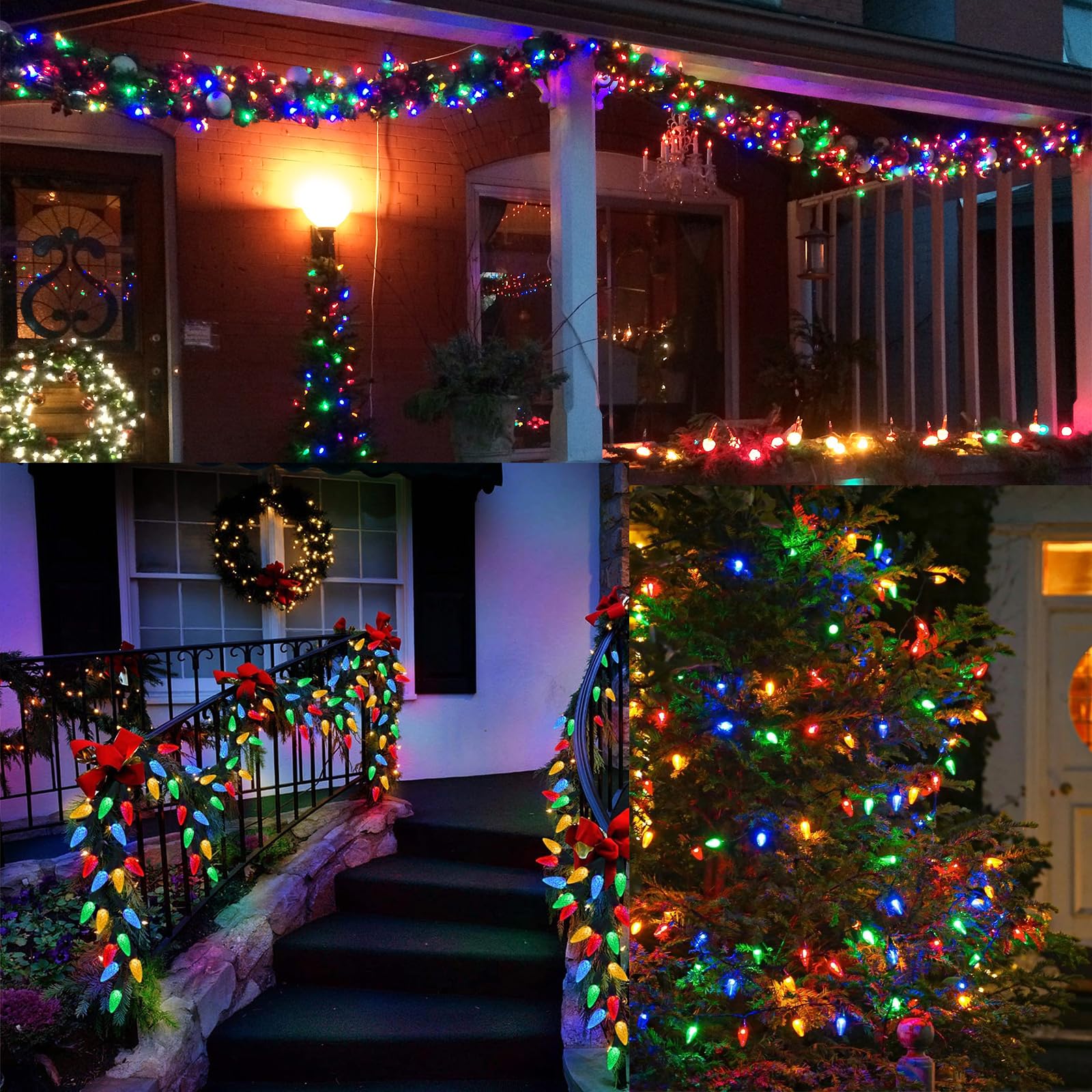 Yiqu Extendable 2-Pack 66Ft 100 Count C9 Christmas Lights Outdoor/Indoor, Waterproof Green Wire Plug In String Lights For Xmas T