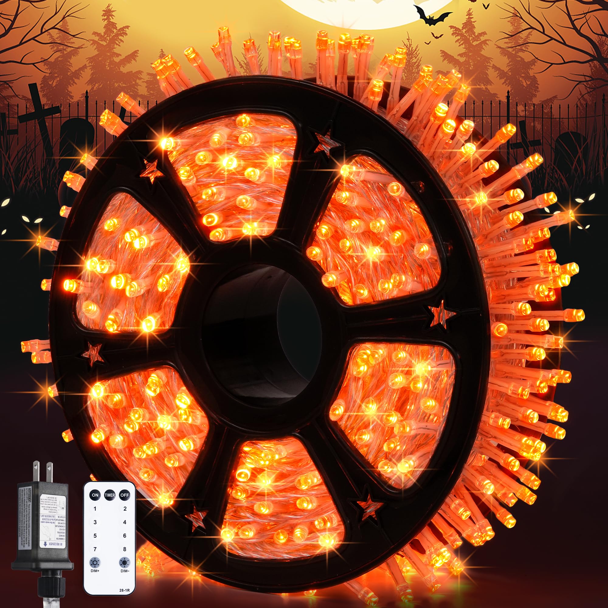 JMEXSUSS 600 LED Orange String Lights, Copper Wire, Indoor/Outdoor Fall Thanksgiving Decorations, Model EXS-S-0600