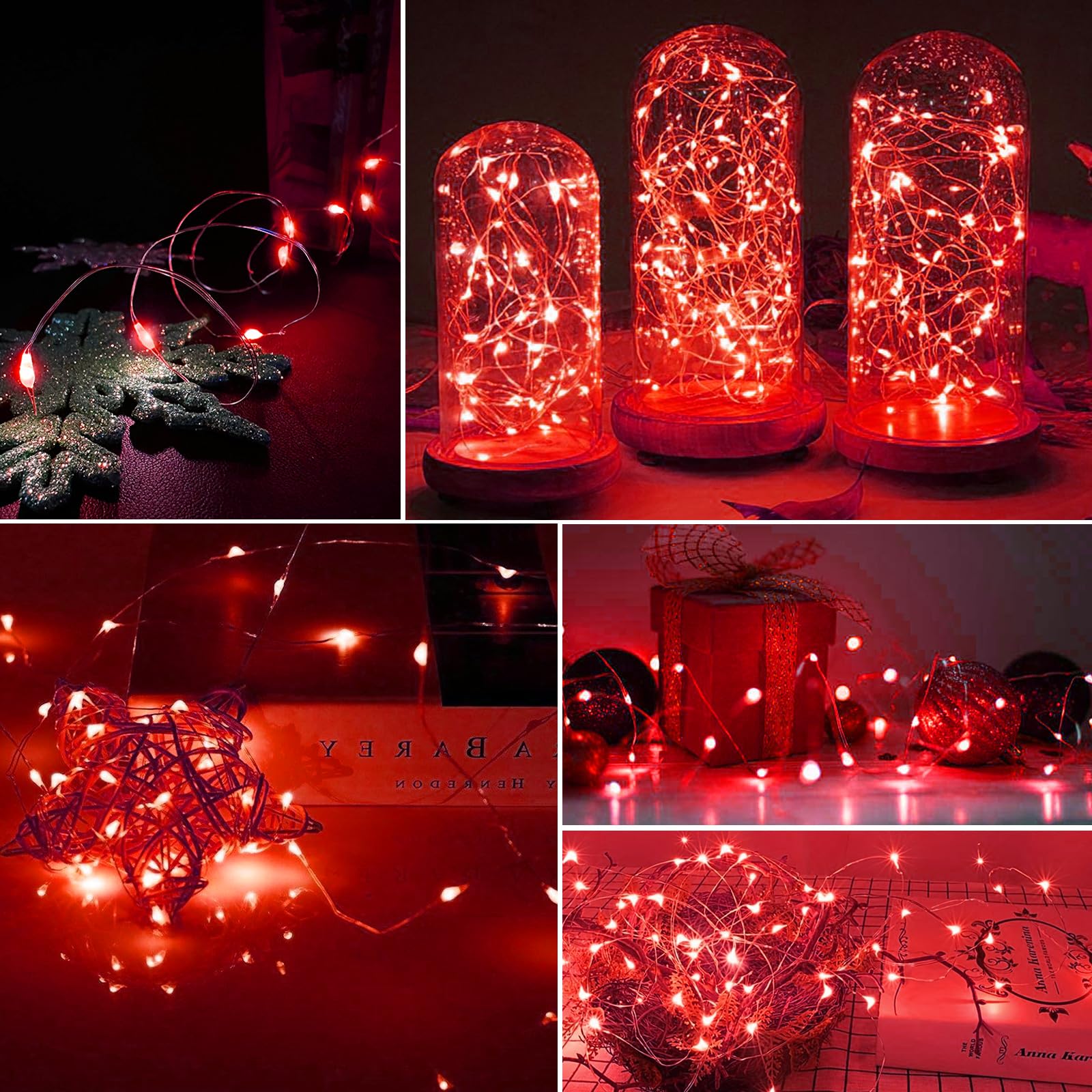 Aikei 24 Pack Led Fairy Lights Battery Operated, String Lights Waterproof 7 Feet 20 Led Firefly Starry Lights For Valentines Day Wedding Party Bedroom Garden Christmas Decoration Red
