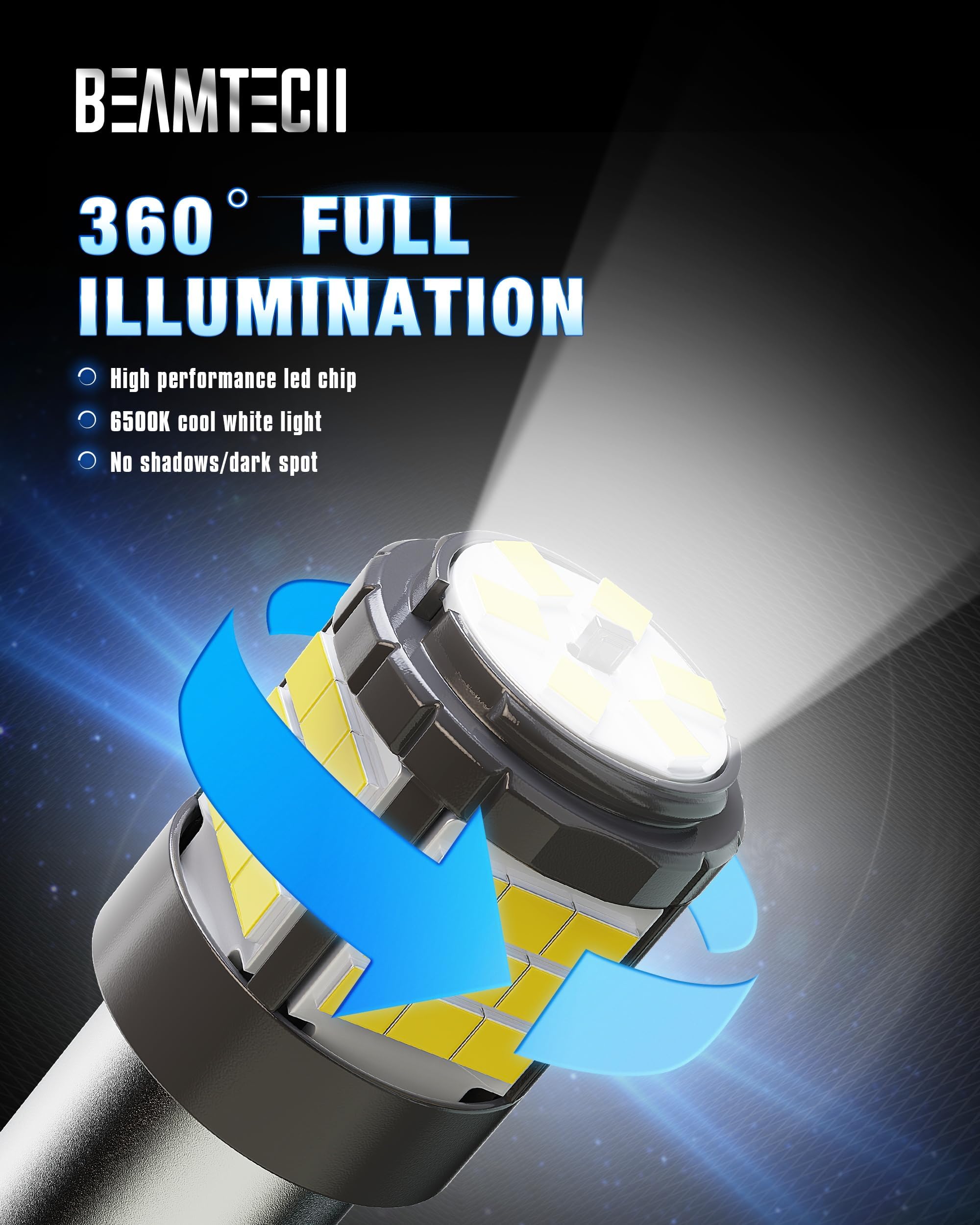 BEAMTECH Upgraded 1156 LED Bulbs for Turn Signal Lights, Build-in CANBUS, 6500K White Super Brighte, 1141 1003 7506 BA15S Revers