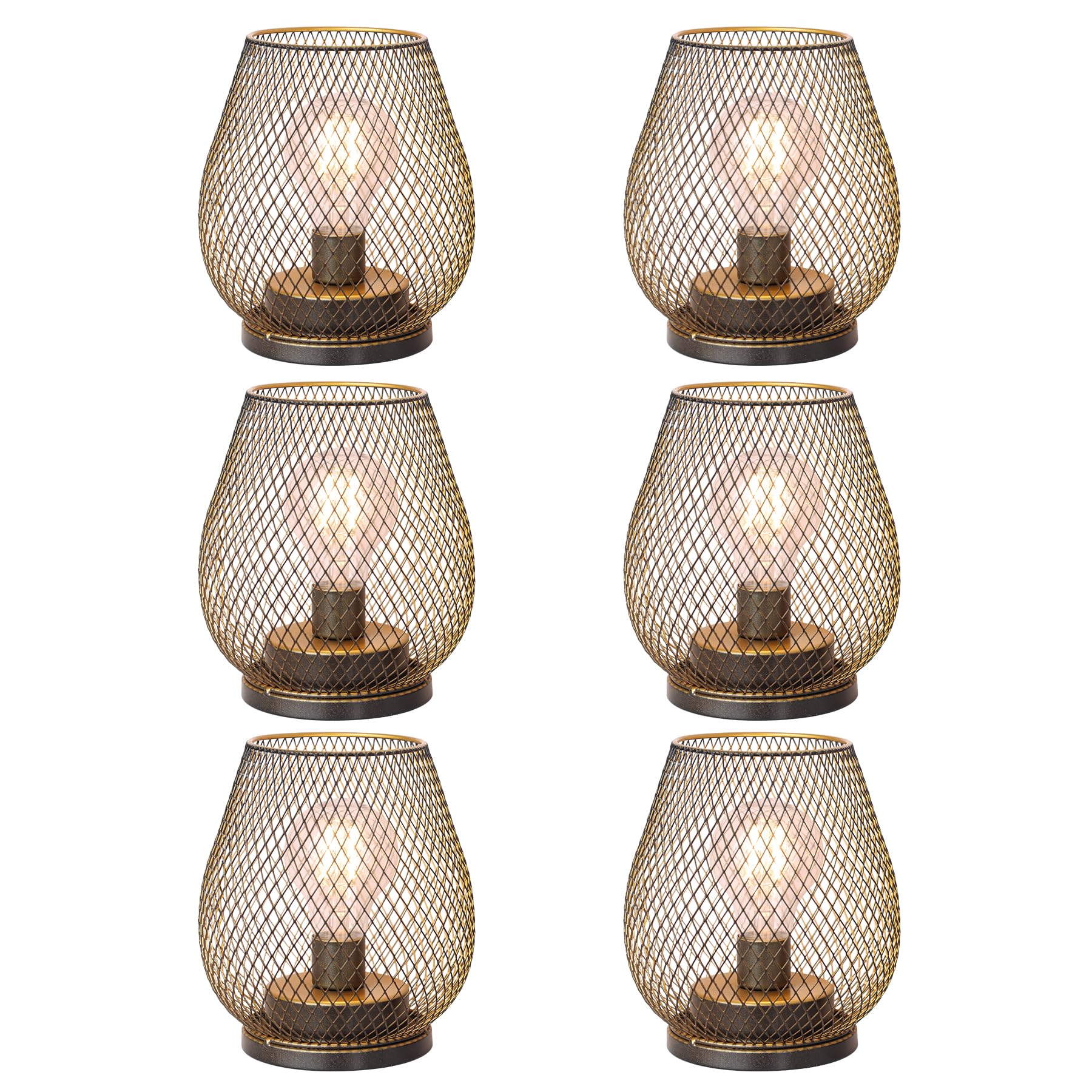 NEEDOMO Set of 6 Battery Operated Lamp Outdoor Table Lantern, LED Metal Cage with Timer Mode, Vintage Decorative Lights Cordless