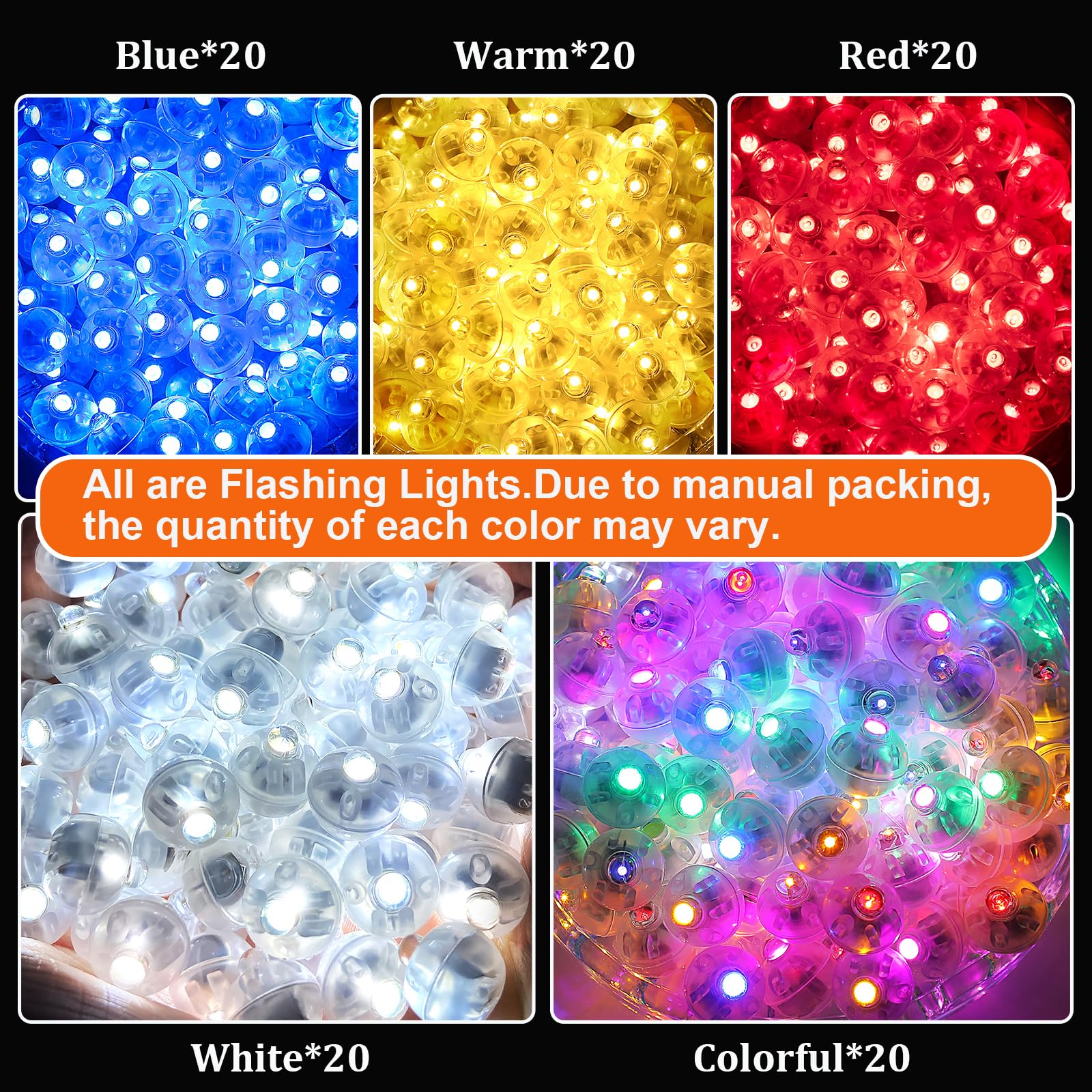 ZGWJ Mini LED Lights, 100 Pcs Blinking Mix Color, Plastic, for Party Decorations, Paper Lanterns, Easter Eggs, Birthdays, Weddings, Halloween