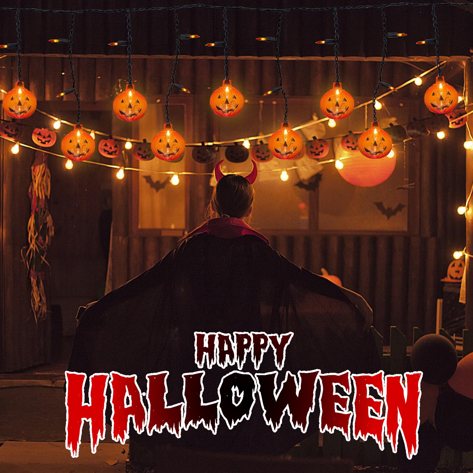 GOOTHY Halloween Pumpkin Icicle Lights, 7Ft String Lights with 10 Pumpkin & 15 Mini Orange Bulbs, Plastic, Indoor Outdoor Decor