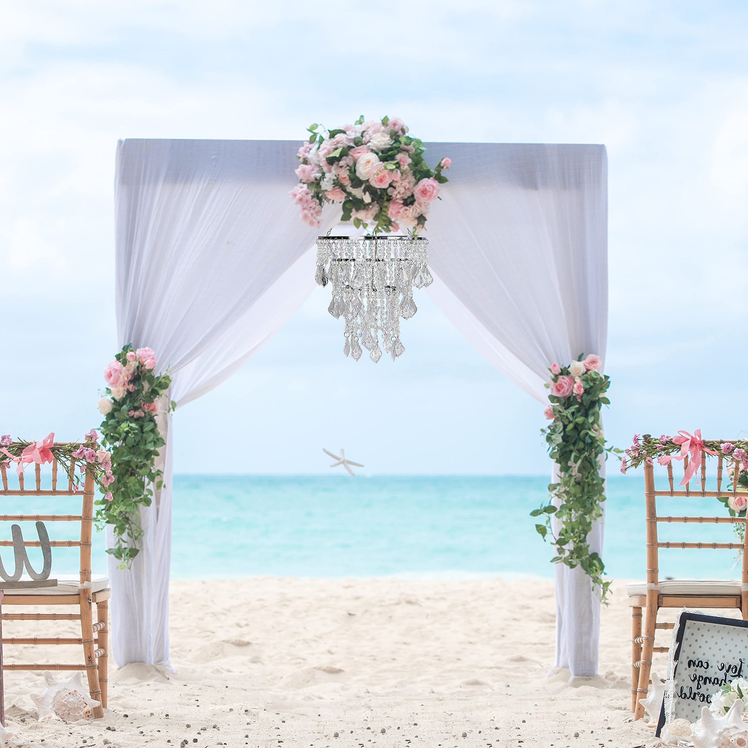 Cioceen Silver Acrylic Chandelier Pendant Light Shade, 3-Tier Crystal Beaded Fixture 11.5&quot; X 9