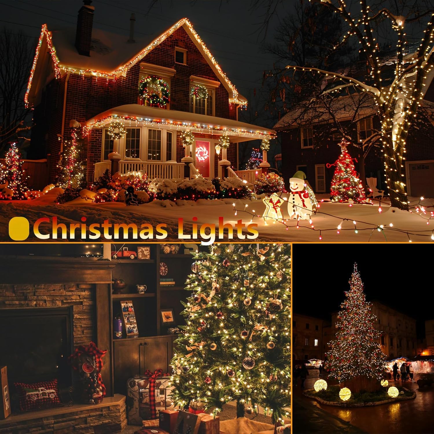 OZS Solar Christmas String Lights 480LED, Waterproof, 8 Modes, 6 Pack, Warm White, Green Wire