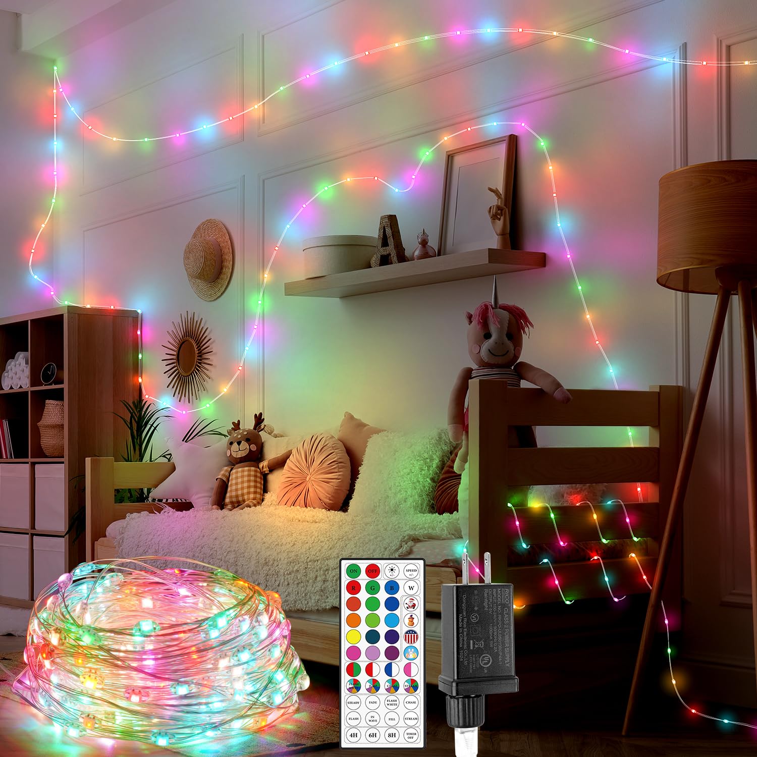 OMIKA Fairy Lights 80ft 240LED Color Changing String Lights, 24 RGB Colors, 196 Modes, Plug-in, Dimmable for Indoor/Outdoor Decor