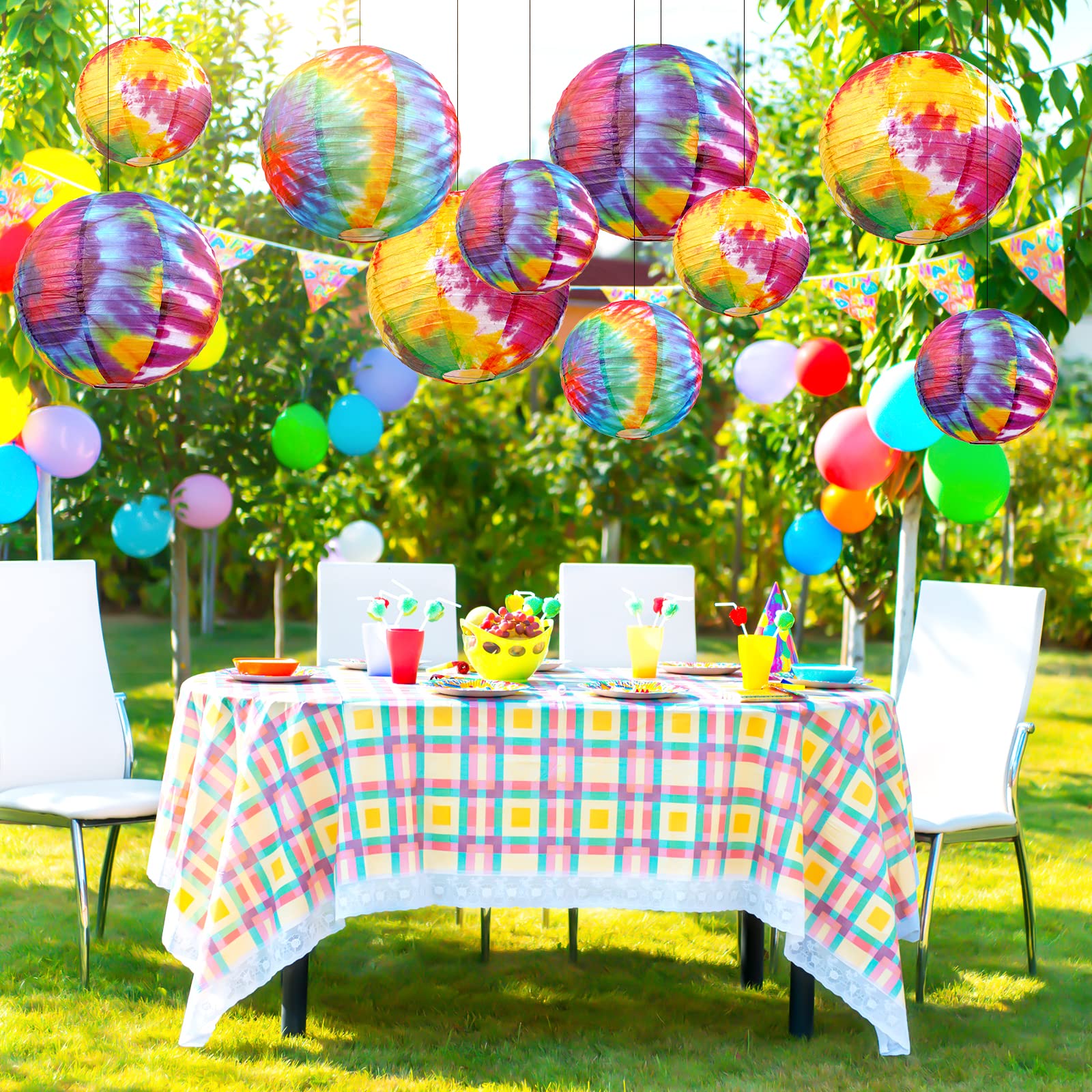 20 Pcs Tie Dyed Groovy Paper Lanterns Chinese Japanese Lanterns Groovy Party Decorations Tie Dye Party Supplies Classroom Hangin