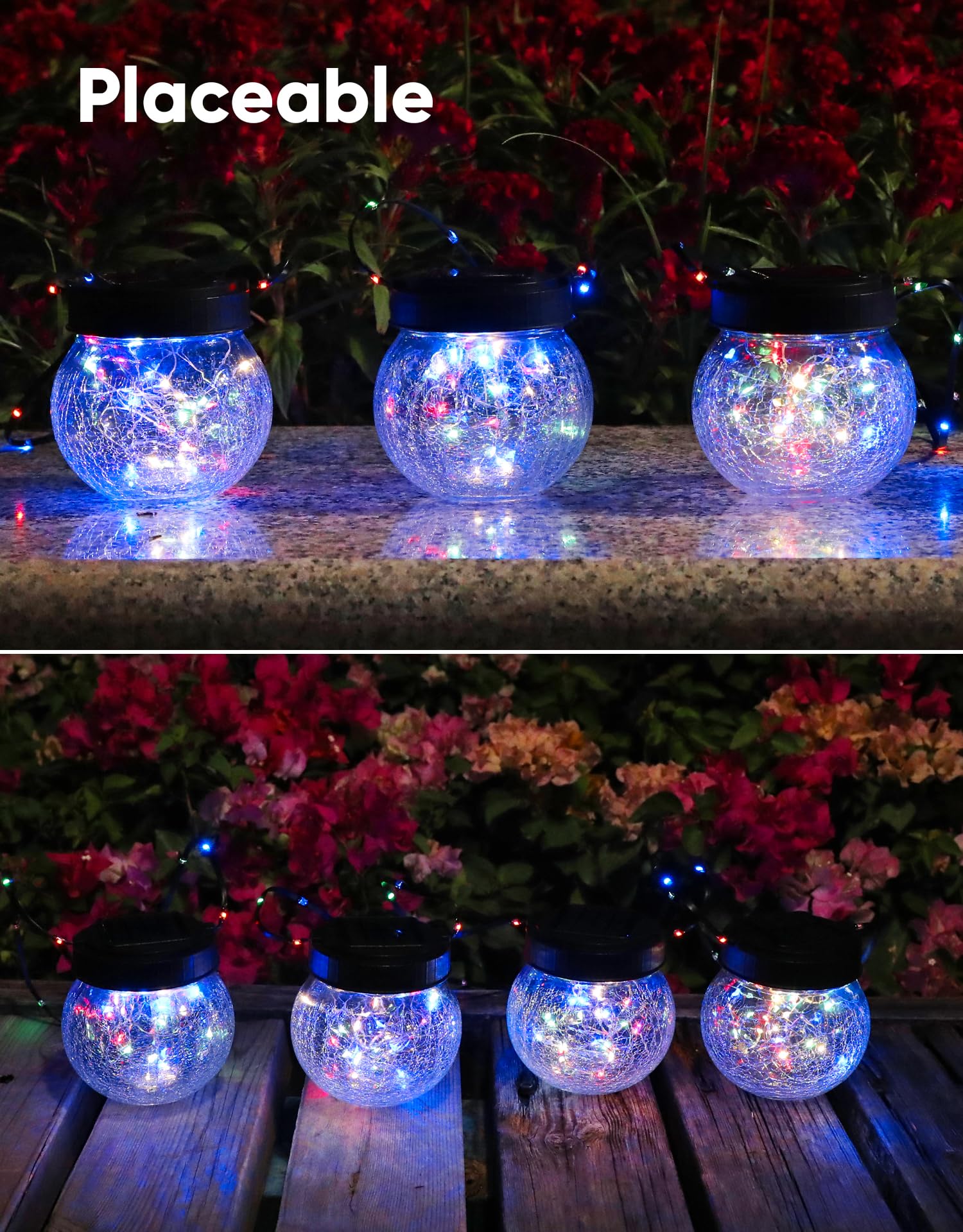 Partphoner Solar Lantern Solar Lights Outdoor Waterproof 2-Pack, Solar Powered Hanging Lights Cracked Glass Hanging Globes For C