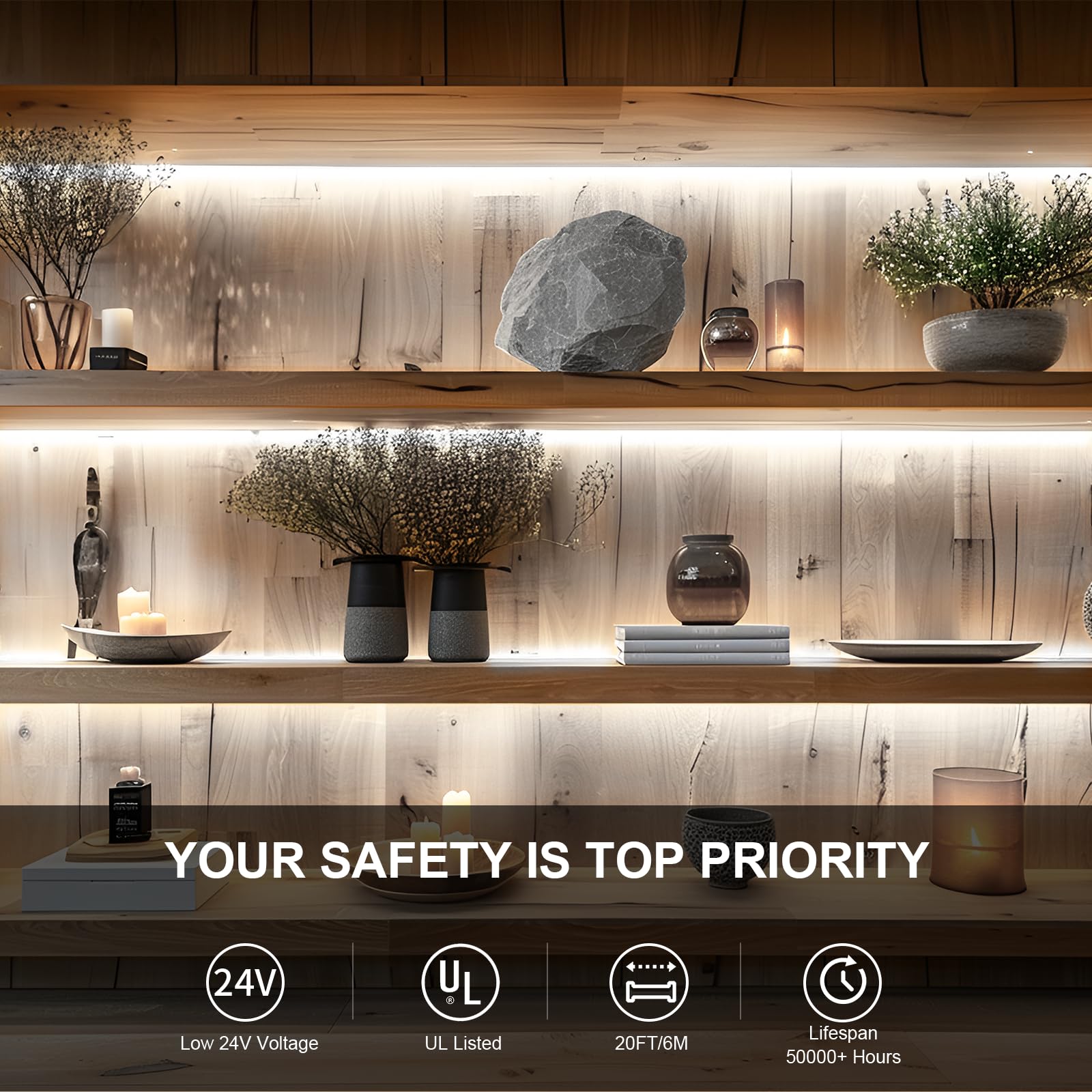 Bunacet Cob Led Strip Light 20Ft/6M Cool White 6500K High Lumen Cri 90+ With Ul Listed Power Adapter Rf Remote For Bedroom Count