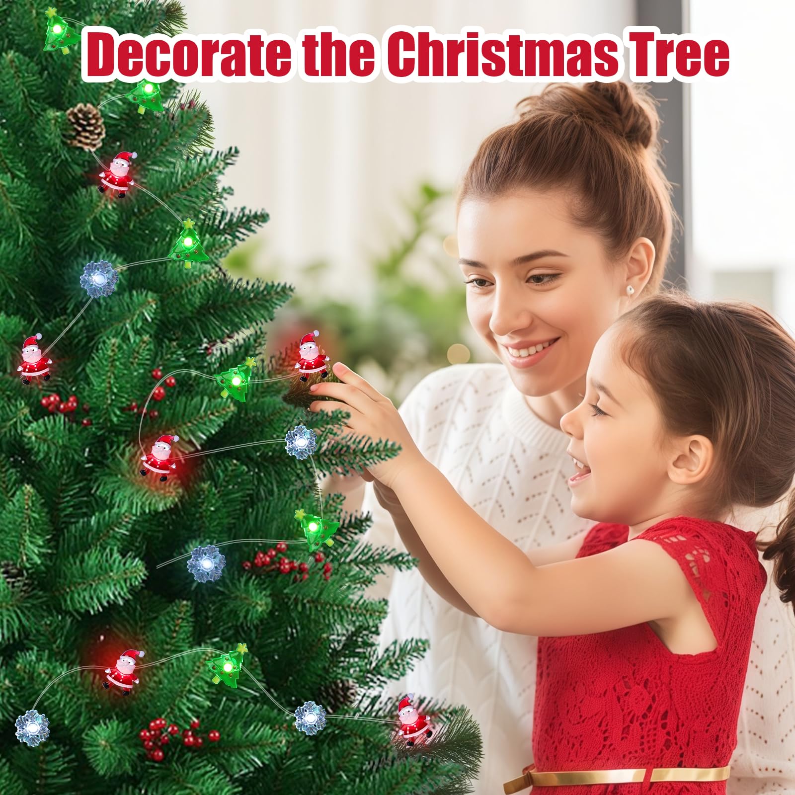 Yoitomehy Christmas Lights Santa Snowflake Christmas Tree String Lights  30 Leds 10Ft Battery Powered  Christmas Decorations Xmas Fairy Lights For Wreath Window Fireplace Tree Poster Board Home Decor