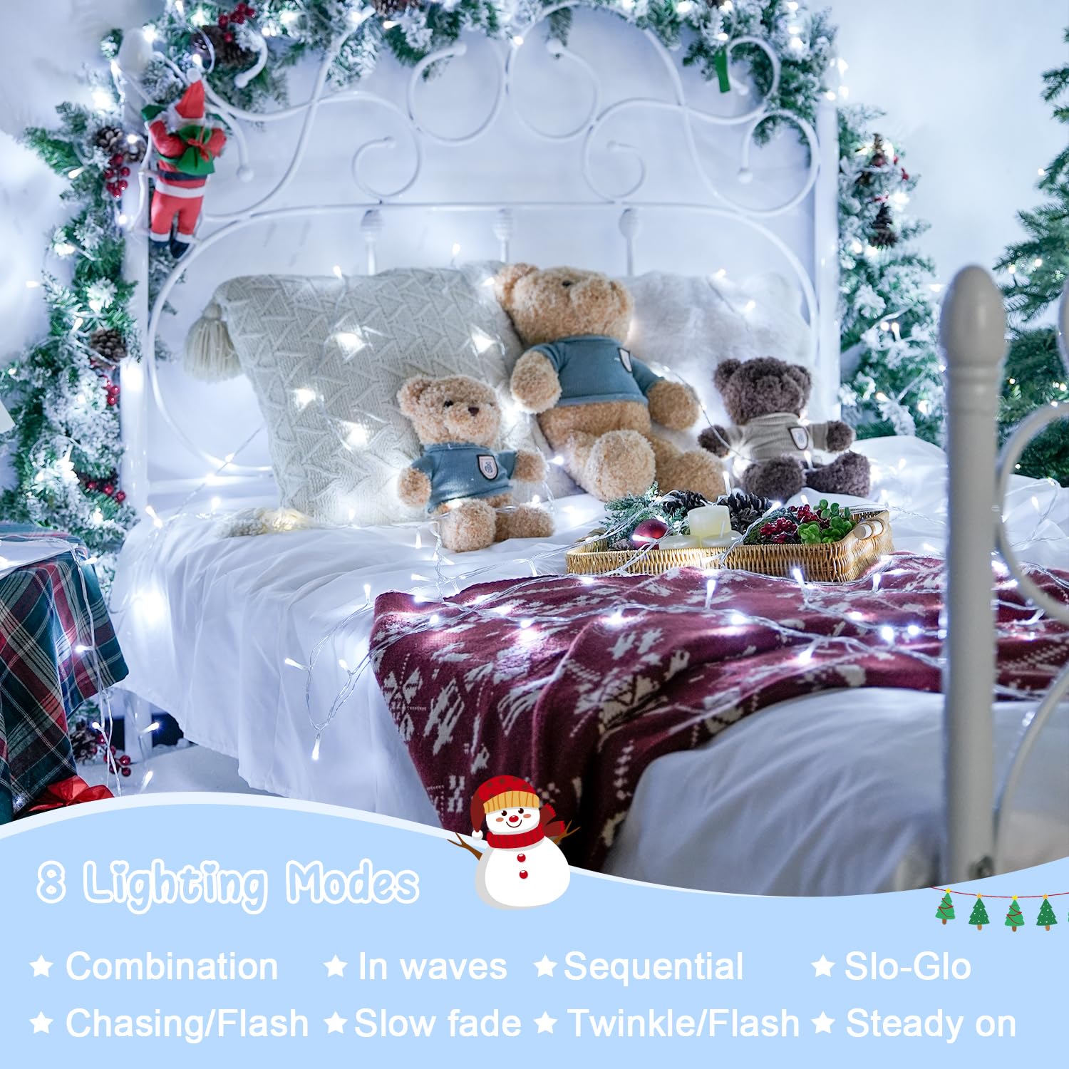 Jmexsuss 132Ft 400 Led Cool White Twinkle Lights For Christmas Tree, 8 Modes With Remote, Plug In For Bedroom Wedding Decoration