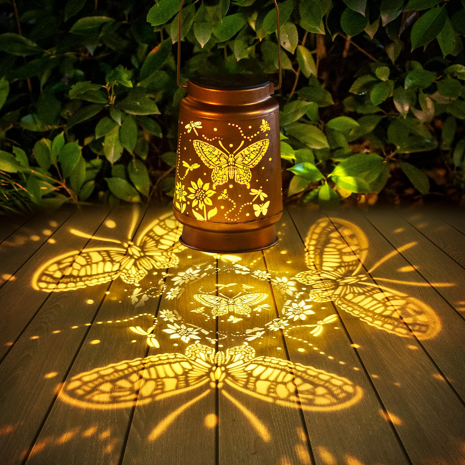 2 Pack Butterfly Solar Lanterns Outdoor Waterproof Hanging Solar Lights Gifts For Women Mom Metal Solar Decorative Led Lanterns Outside For Garden, Yard, Patio, Lawn, Porch, Backyard